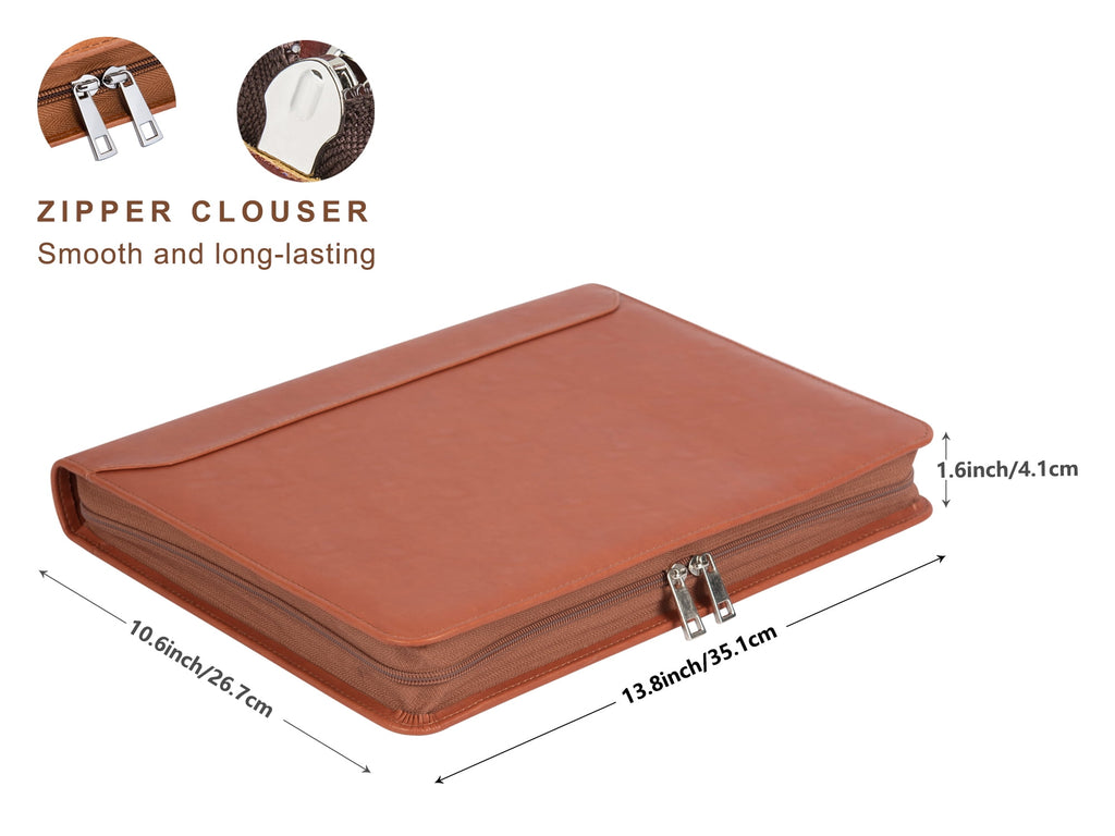 LeatherBelief Portfolio 3 Rings Binder,Zipper PU Leather Padfolio, Business Organizers with A4 Legal Pads, Gift for Him, Brown - Image 5