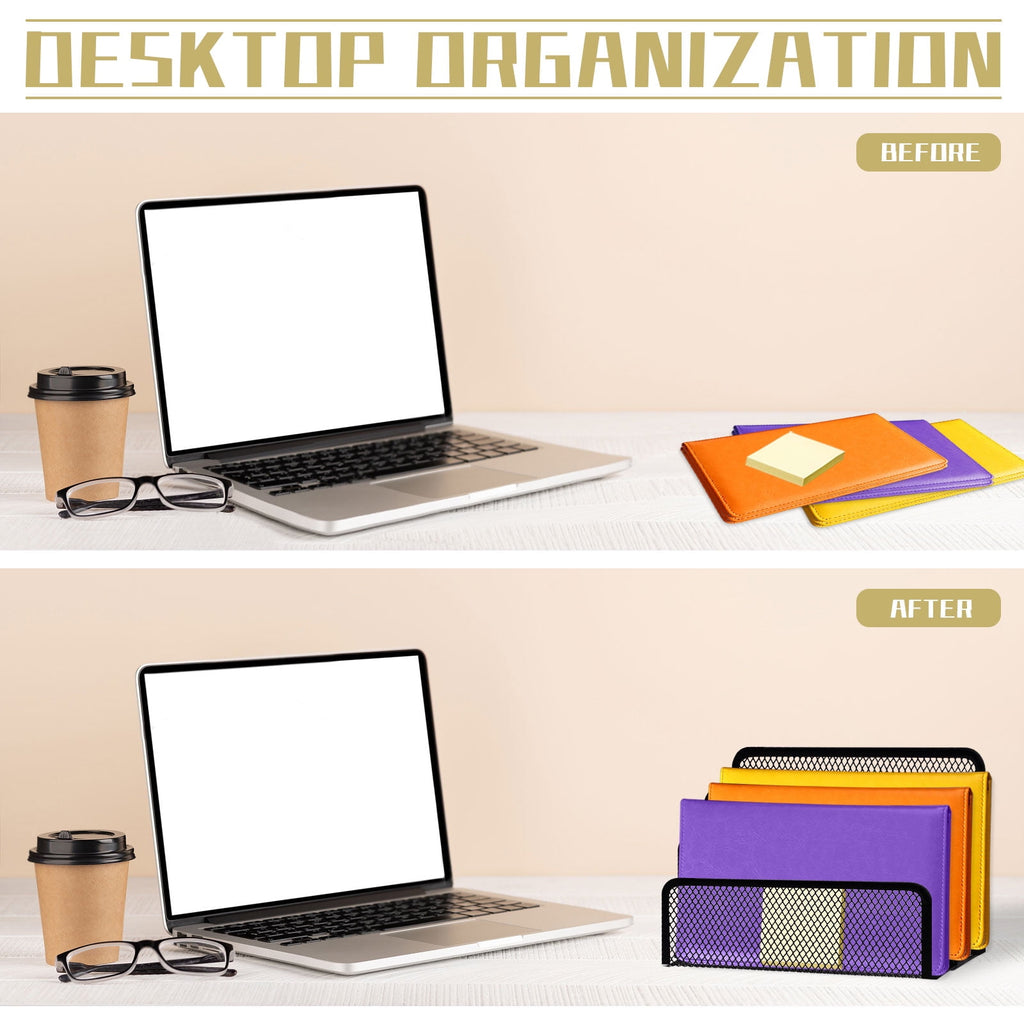 Office Vertical Desk File Organizer, Mesh Metal Mail Organizer Countertop with 3-Slot, Multifunctional Mail File Hold... - Image 5