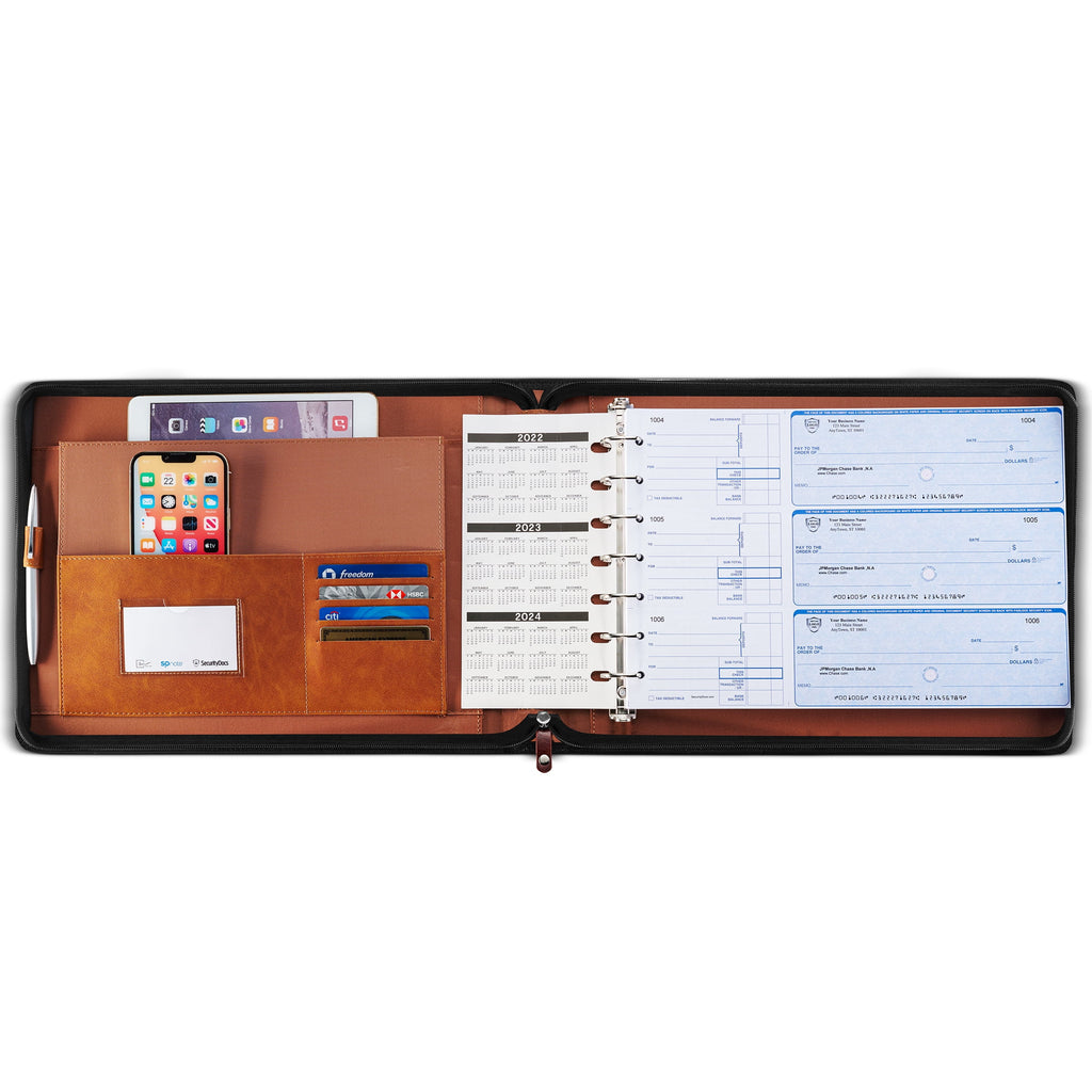7-Ring Check Binder 500 Check Capacity Portfolio Organizer, 9" x 13" Brown - Image 5