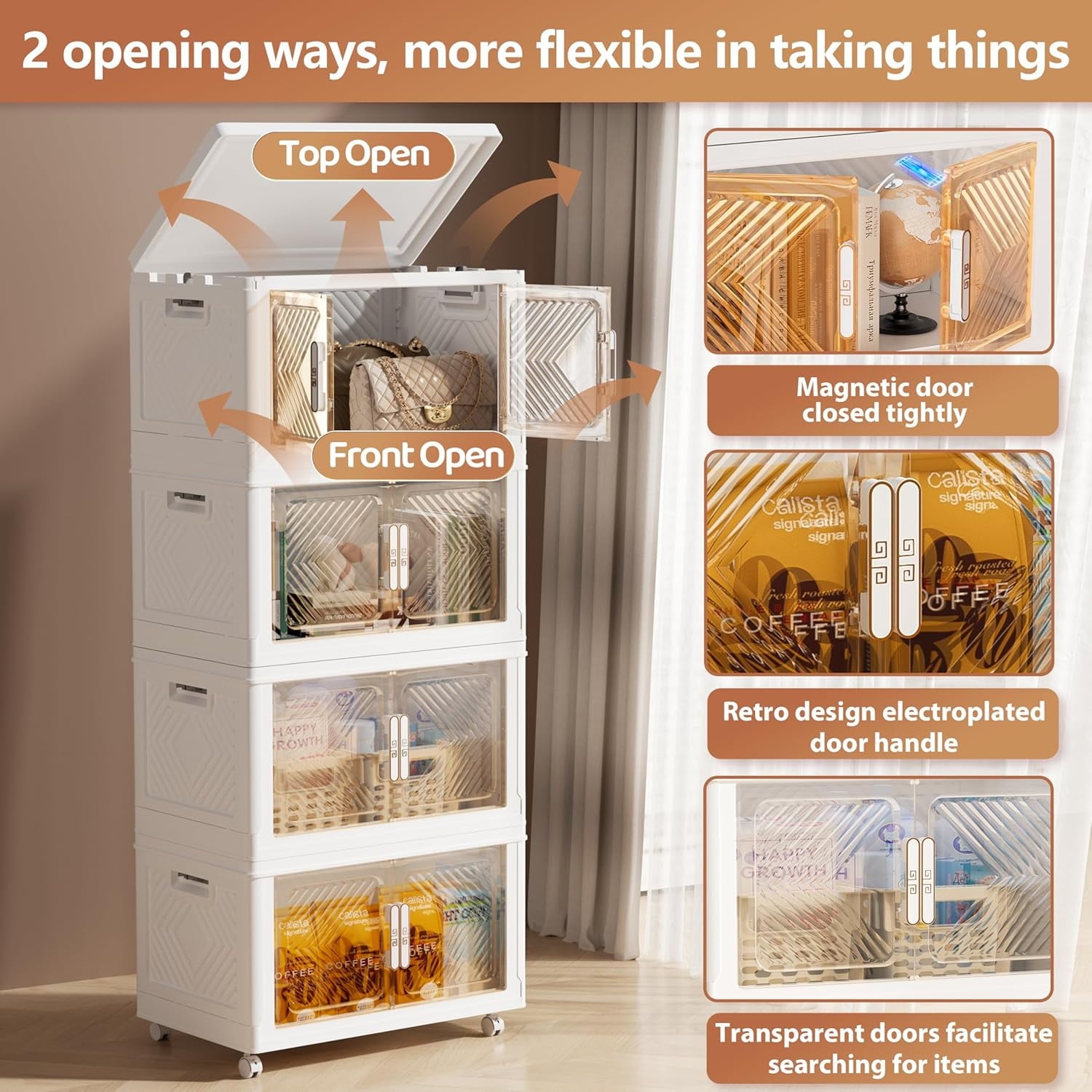 with Lid , Stackable Containers with Wheels and Magnetic Doors, Plastic Clothes Closet Organizers and Box for Home an... - Image 3