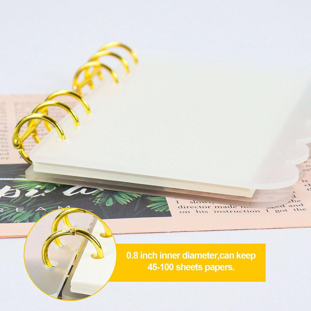 A6 Acrylic Notebook Binder 6 Ring, Loose Leaf Personal Planner Binder 90 Sheets Refills Paper, Lay Flat Design, Gold ... - Image 3
