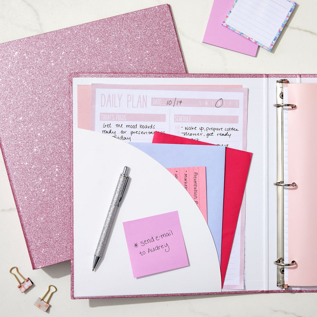 2 Pack Sparkly Pink 3 Ring Binder with 2 Inch Rings, Glitter File Folder Pockets for Office Supplies, Planner, Portfolio, 350 Sheet Capacity - Image 2