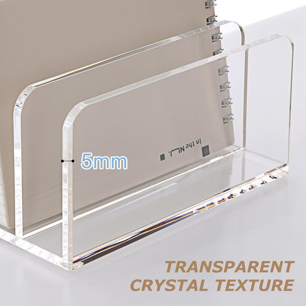 Acrylic Desk File Organizer Holder, 5 Upright Clear Desktop Mails Sorter Document Magazine Storage Organization Letter Folder Racks for Home - Image 2