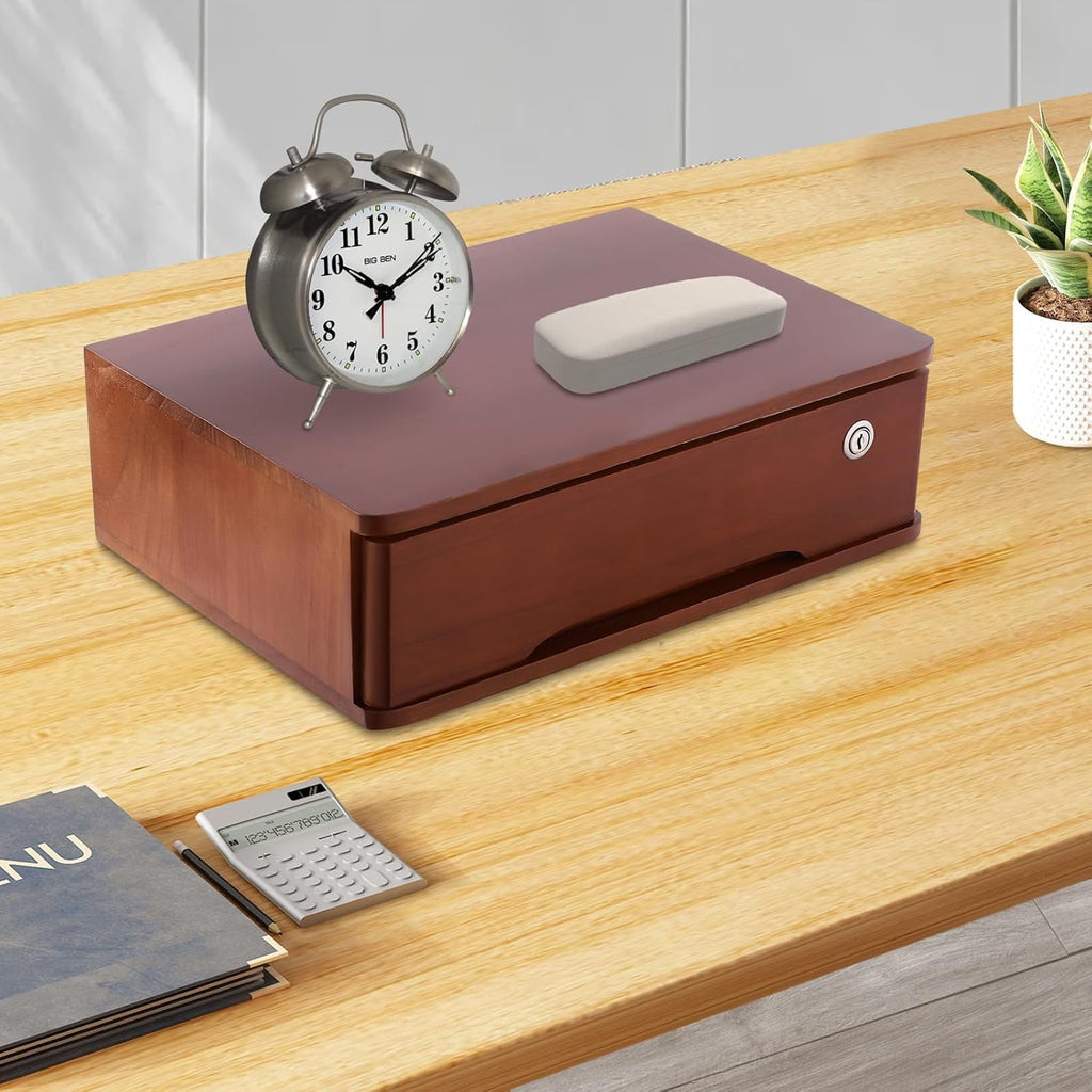 Wooden Desktop Storage Box with Lockable Drawers Office Supplies Drawer Organizer Receipt File Organizer Flat File Ca... - Image 6