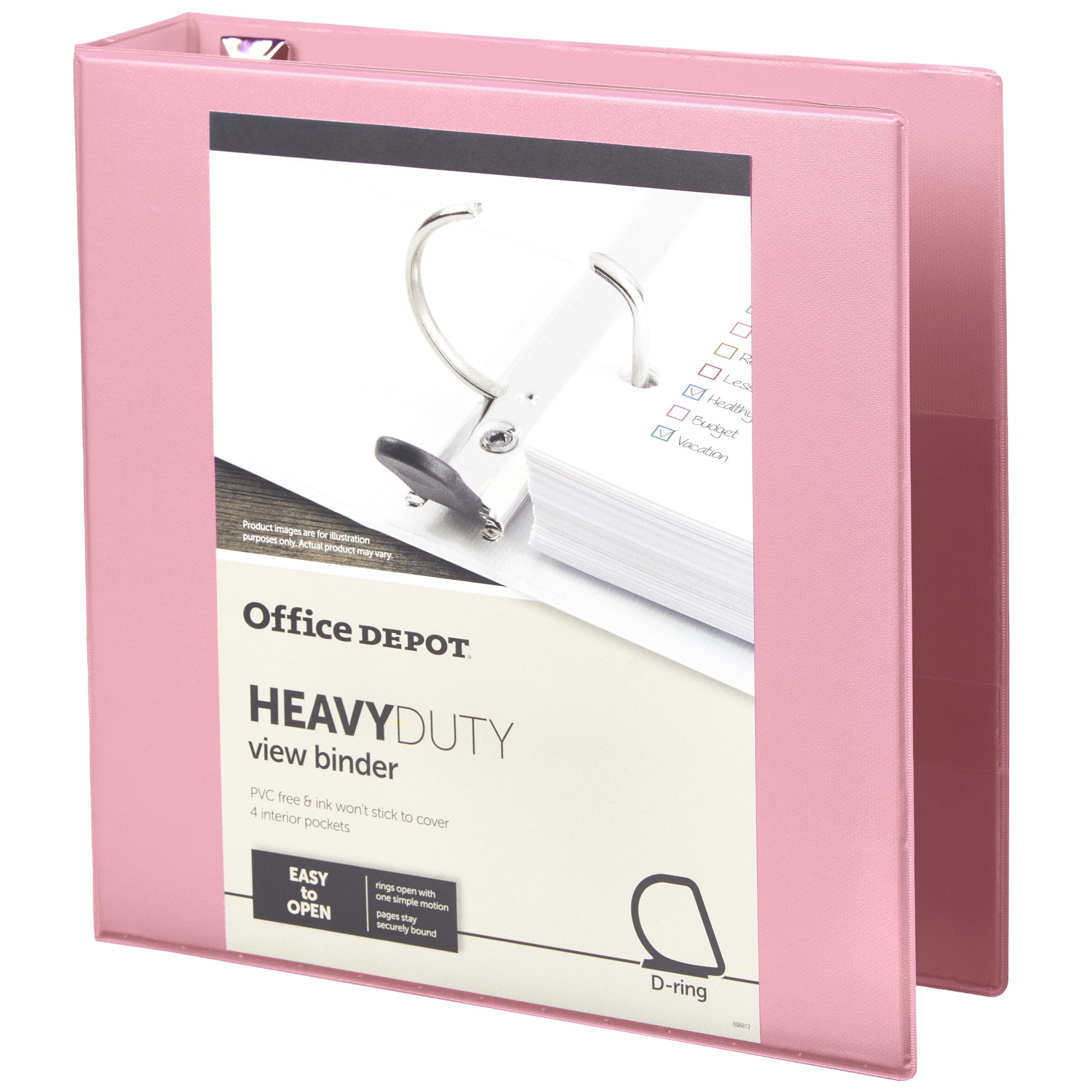 Heavy-Duty View 3-Ring Binder, 2" D-Rings, 49% Recycled, Light Pink - Image 2