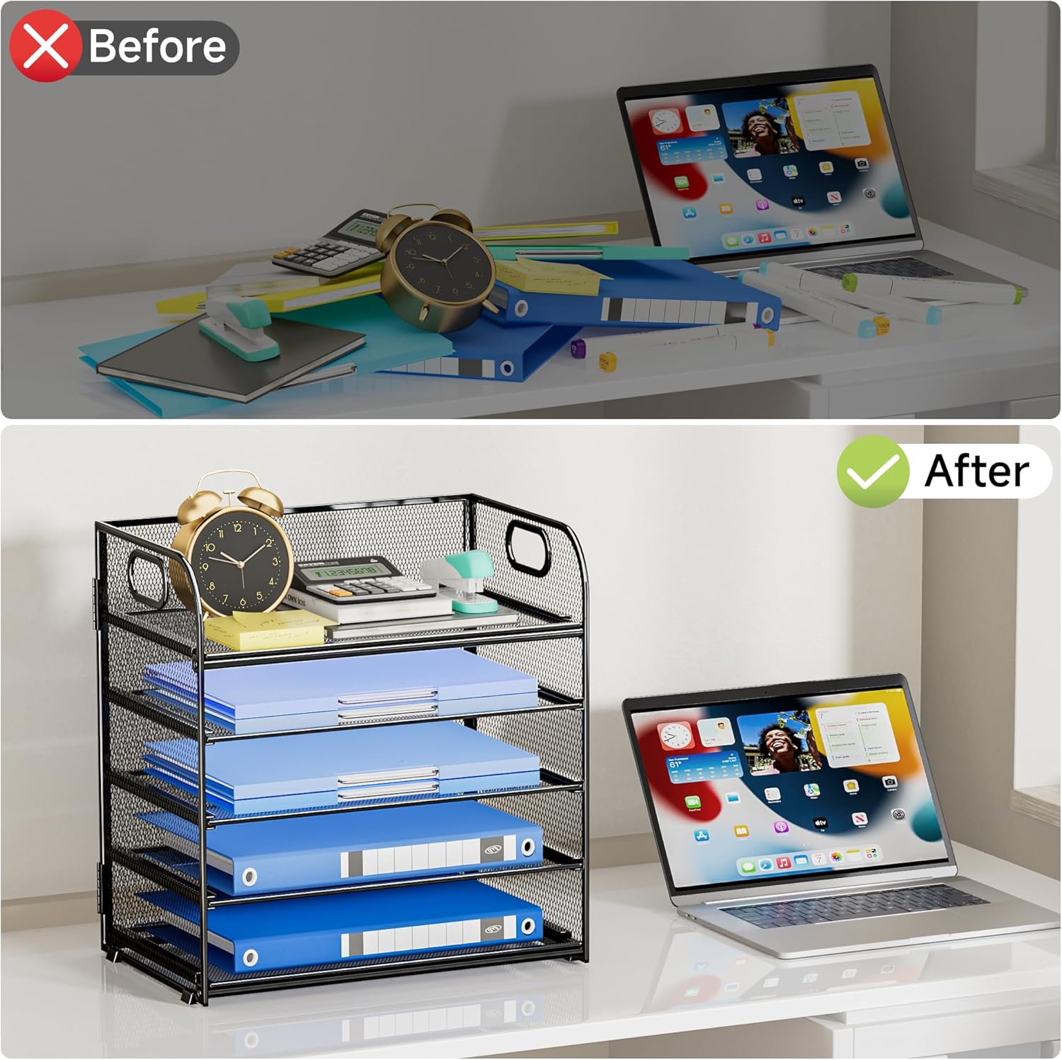 Desk File Organizer, 5 Trays Paper Organizer Letter Tray with Handle, Paper Sorter Desk Organizer for Office, Home or... - Image 4