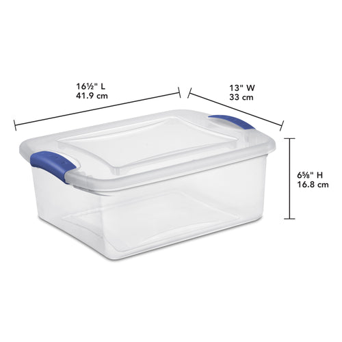 Sterilite 15 Quart Small Latching Storage Bin, Clear Plastic Storage Container with Latch Lid, Blue - Image 2