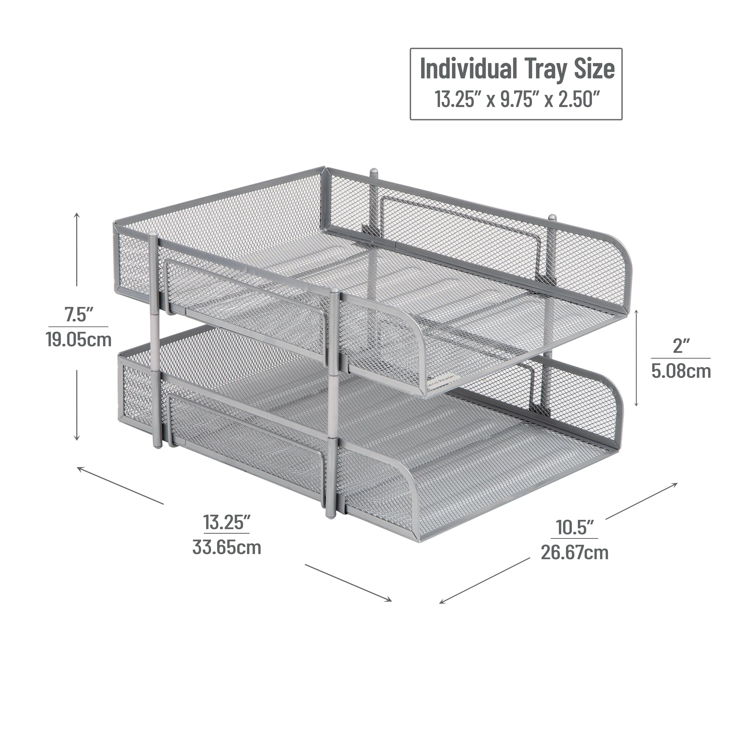 Stackable Paper Tray, Desktop Organizer, File Storage, Office, Metal Mesh, 2 Pcs, White - Image 3
