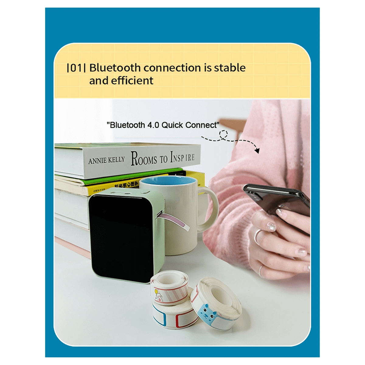 Wireless Bluetooth Thermal Label Printer Mini Portable Adhesive Label Maker Fast Printing Milk Tea White - Image 5