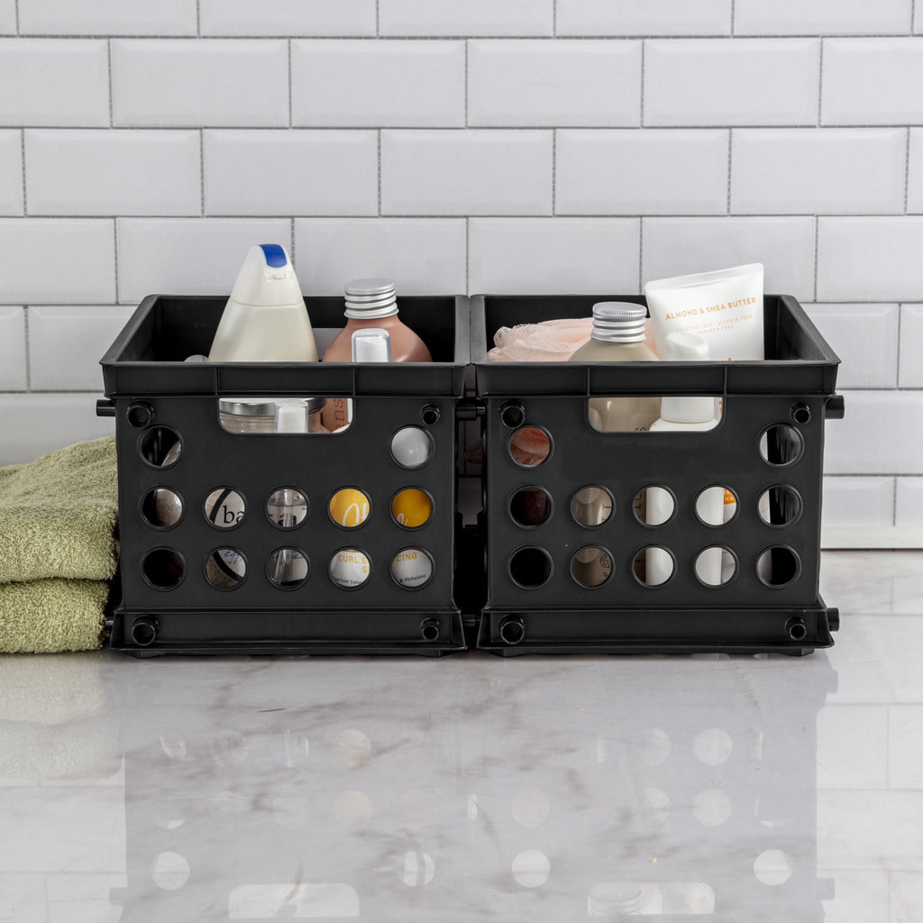 Mini Crate, Multi-Purpose Plastic Storage Bin with Through Handles, Stackable, Black - Image 5