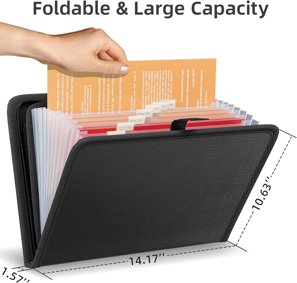 Gijjgole Fireproof Accordion File Organizer, Portable Expanding File Folder with Waterproof Zipper&Labels, Black Document Organizer with 13 - Image 2
