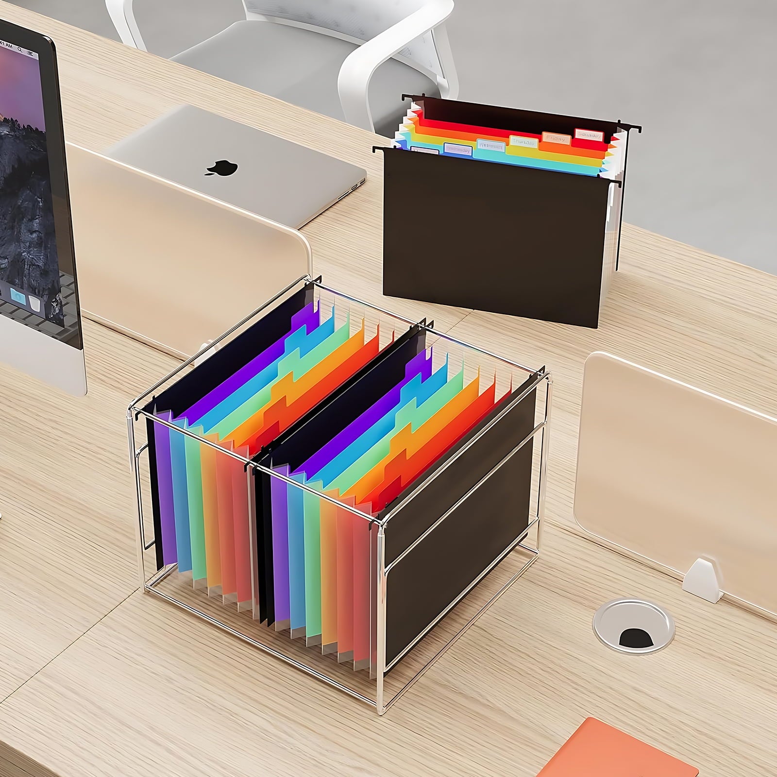 Ktinnead 3 Pack Expanding Hanging File Folders for Filing Cabinet 7 Pockets Accordian Dividers Folder Multi-Color Tabs Large Capacity Hangin - Image 6