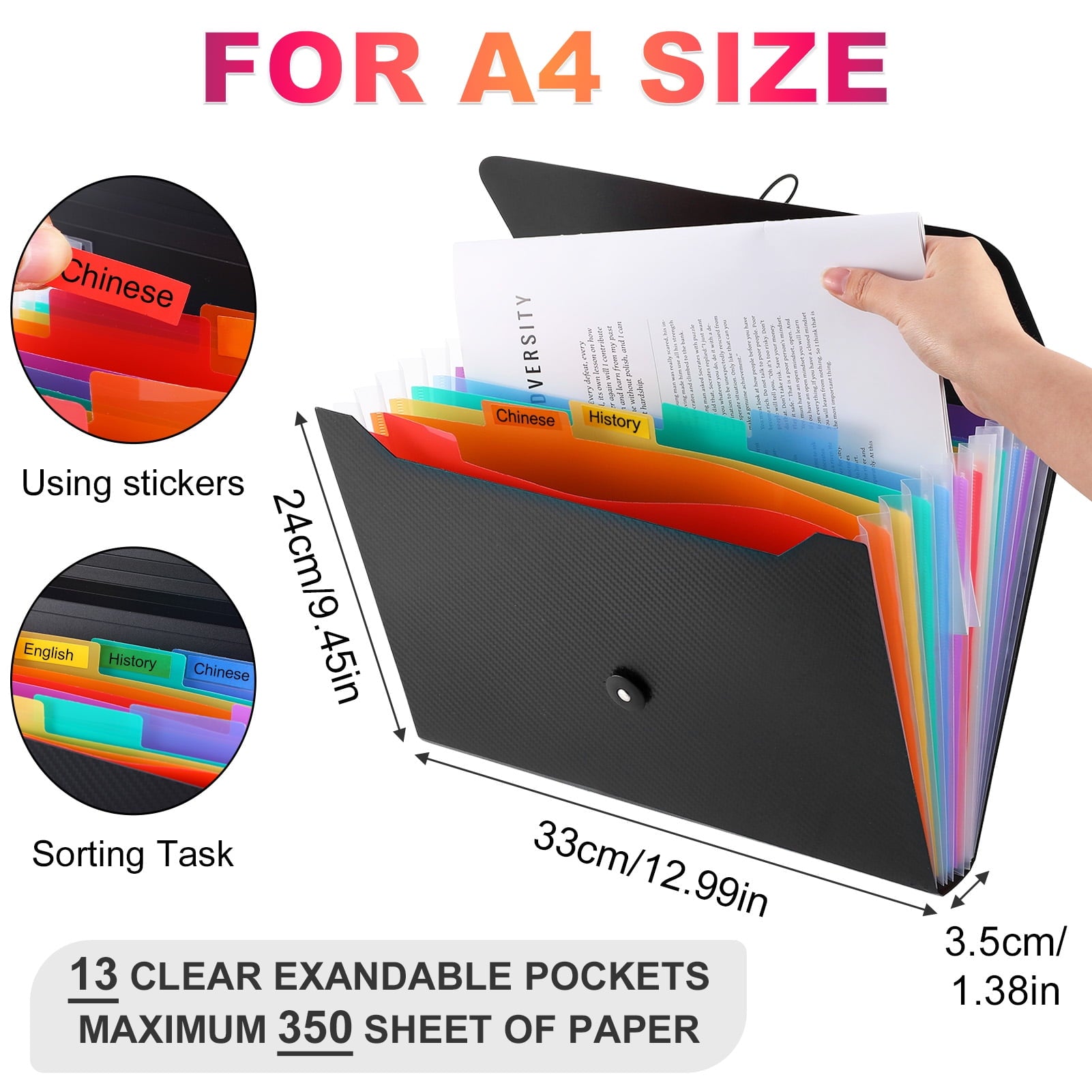 2 Pack Accordion File Organizer, 13 Pockets Expanding File Folder, Accordion File Holder with Elastic Buckles Closure... - Image 2