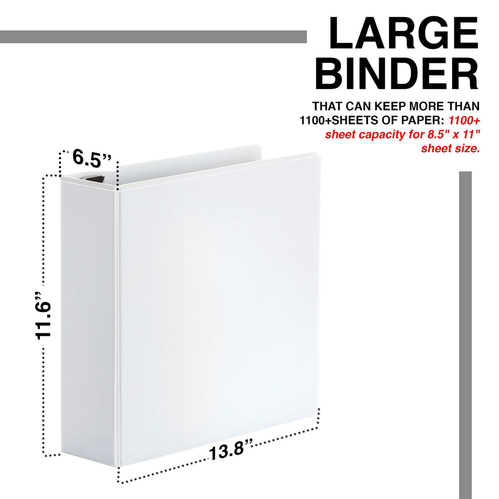 6-in White, 4-Pack, Heavy Duty Slant D-Rings,1100+ Sheet Capacity, Binder Locking, 3 Ring Binder, Clear View, Pockets (6.5 Inch Spine) - Image 3