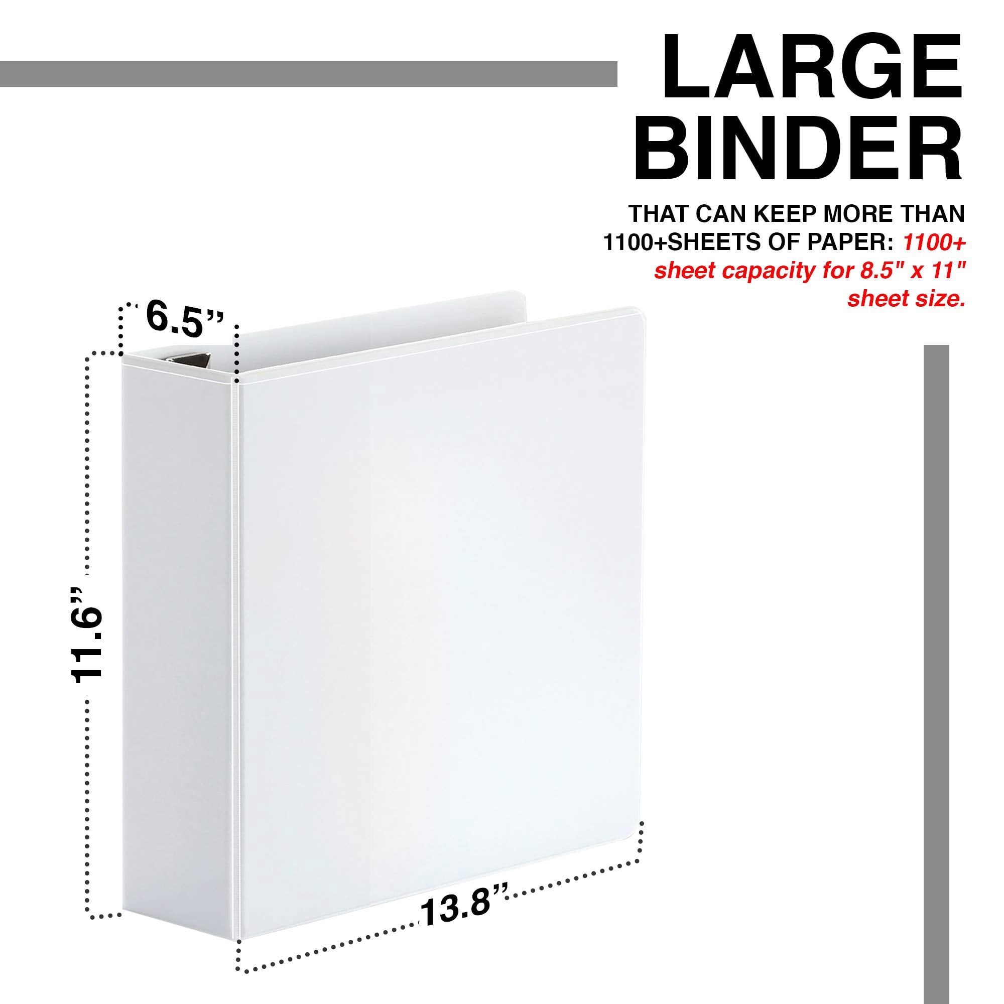 6-in White, 4-Pack, Heavy Duty Slant D-Rings,1100+ Sheet Capacity, Binder Locking, 3 Ring Binder, Clear View, Pockets (6.5 Inch Spine) - Image 3