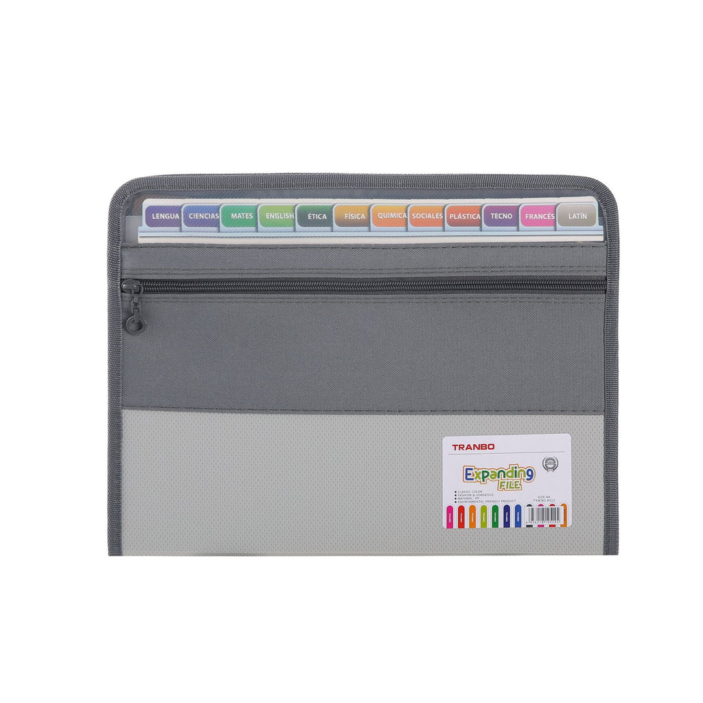 Plastic Accordion File Organizer with Zip Closure, Ideal for Office & Document Organizing Gray black - Image 2