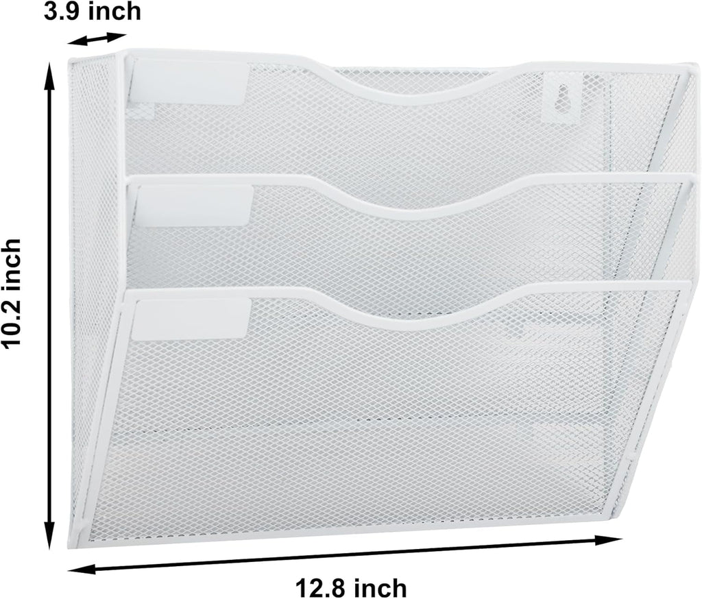 3 Pocket Mesh Hanging Wall File Organizer, Clipboard Storage Organization Magazine Rack with Nametag Label Wall Mount... - Image 4