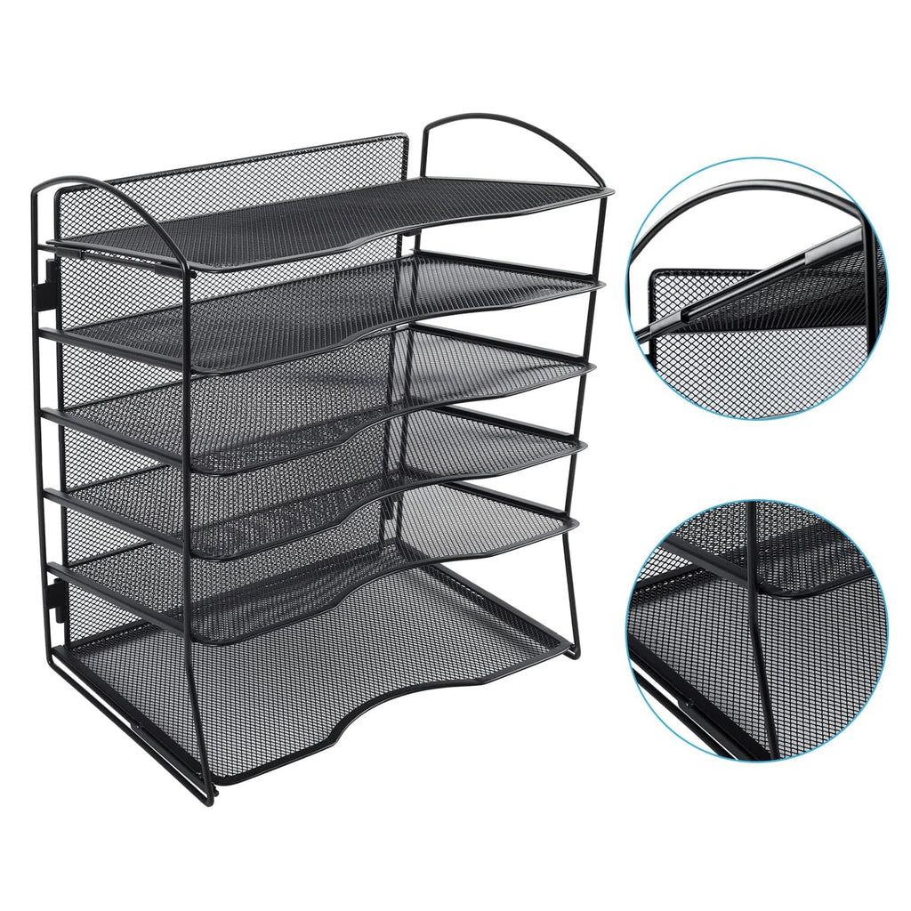 EasyPAG 6-Tier Mesh Desk File Organizer - Screwless Assembly Desktop File Folder Holder, Black Paper Sorter for Office Home School Document - Image 6