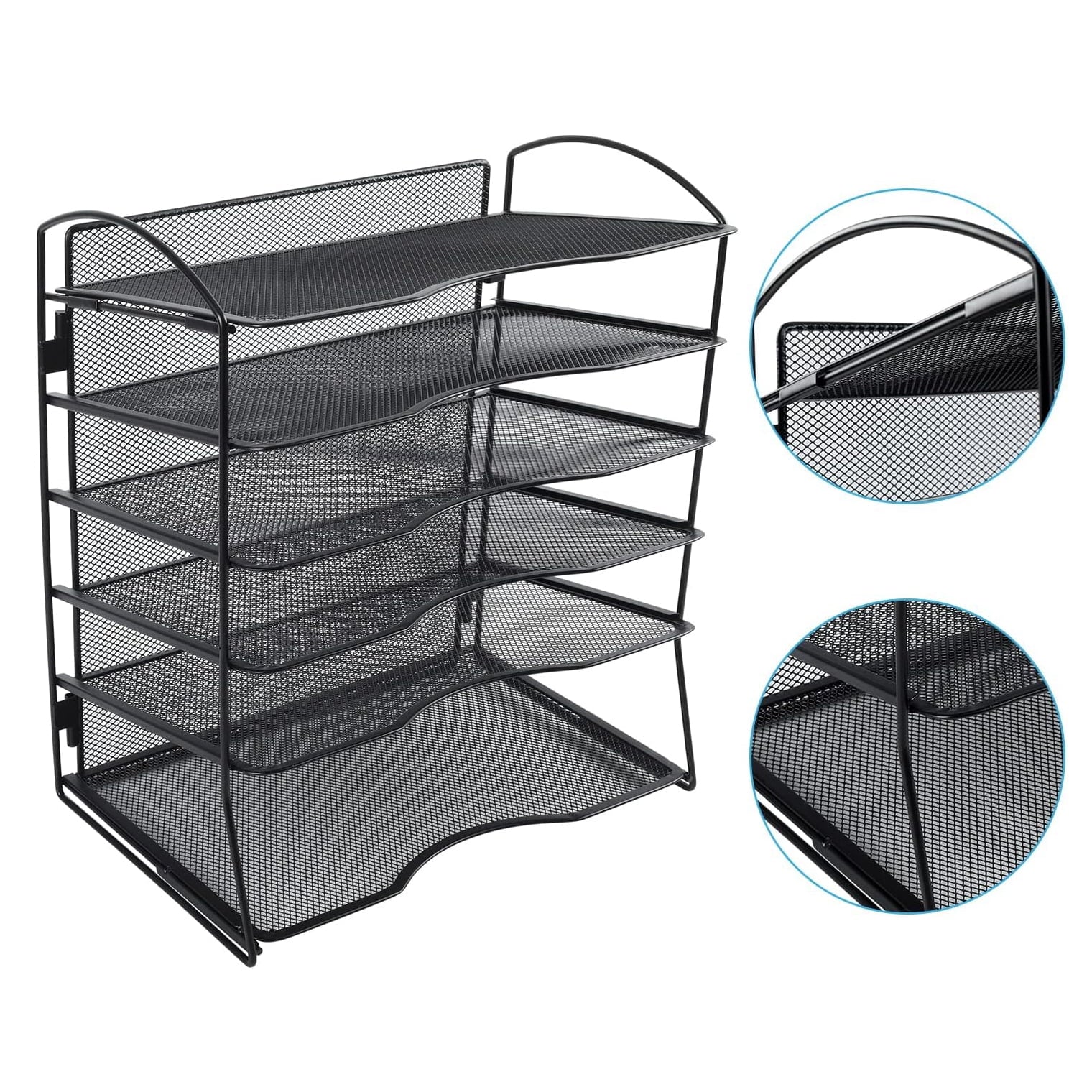 EasyPAG 6-Tier Mesh Desk File Organizer - Screwless Assembly Desktop File Folder Holder, Black Paper Sorter for Office Home School Document - Image 6