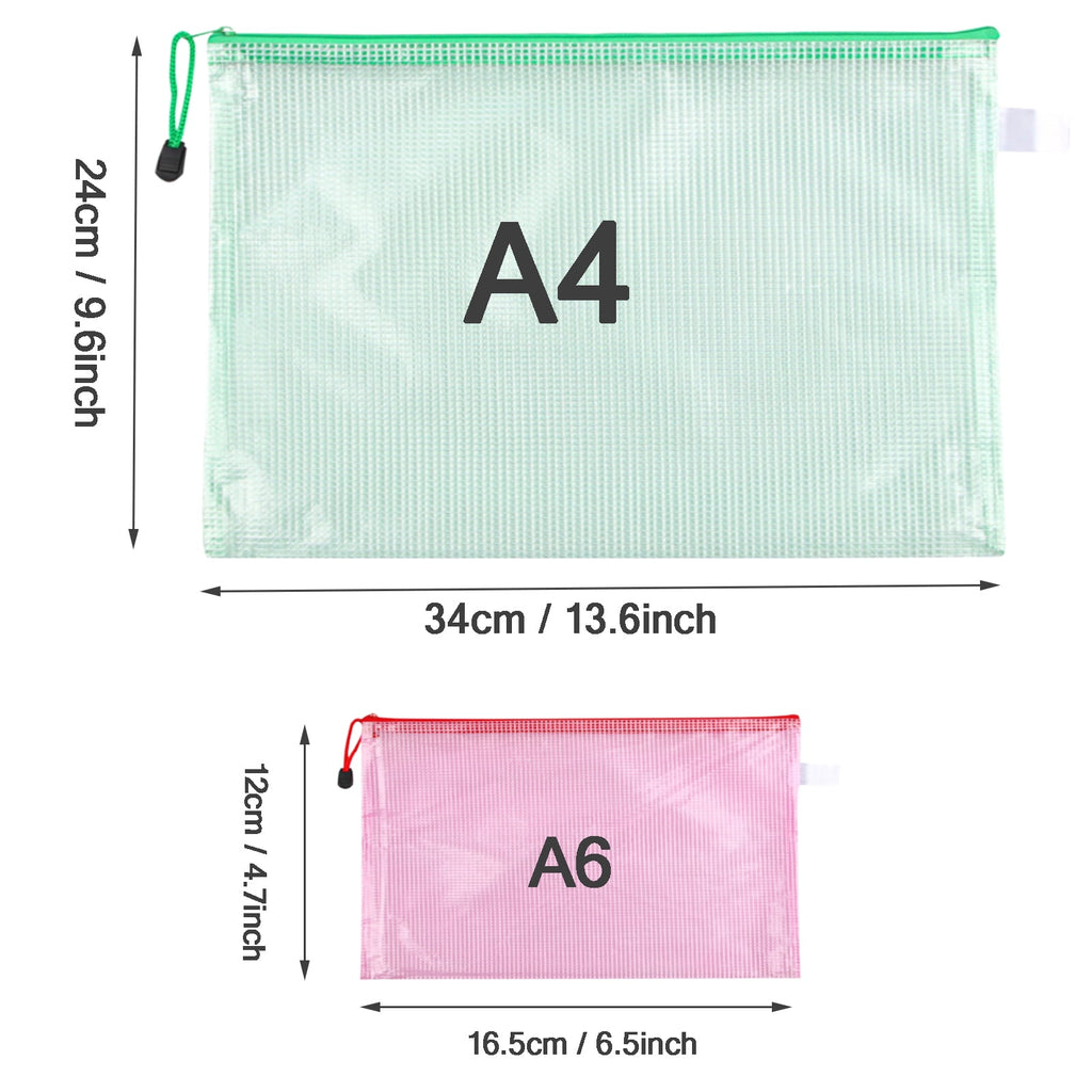 12 Pack A4 Mesh Zipper Pouches with Label Pocket, Waterproof Organizer Zipper File Bags, Multicolor - Image 2