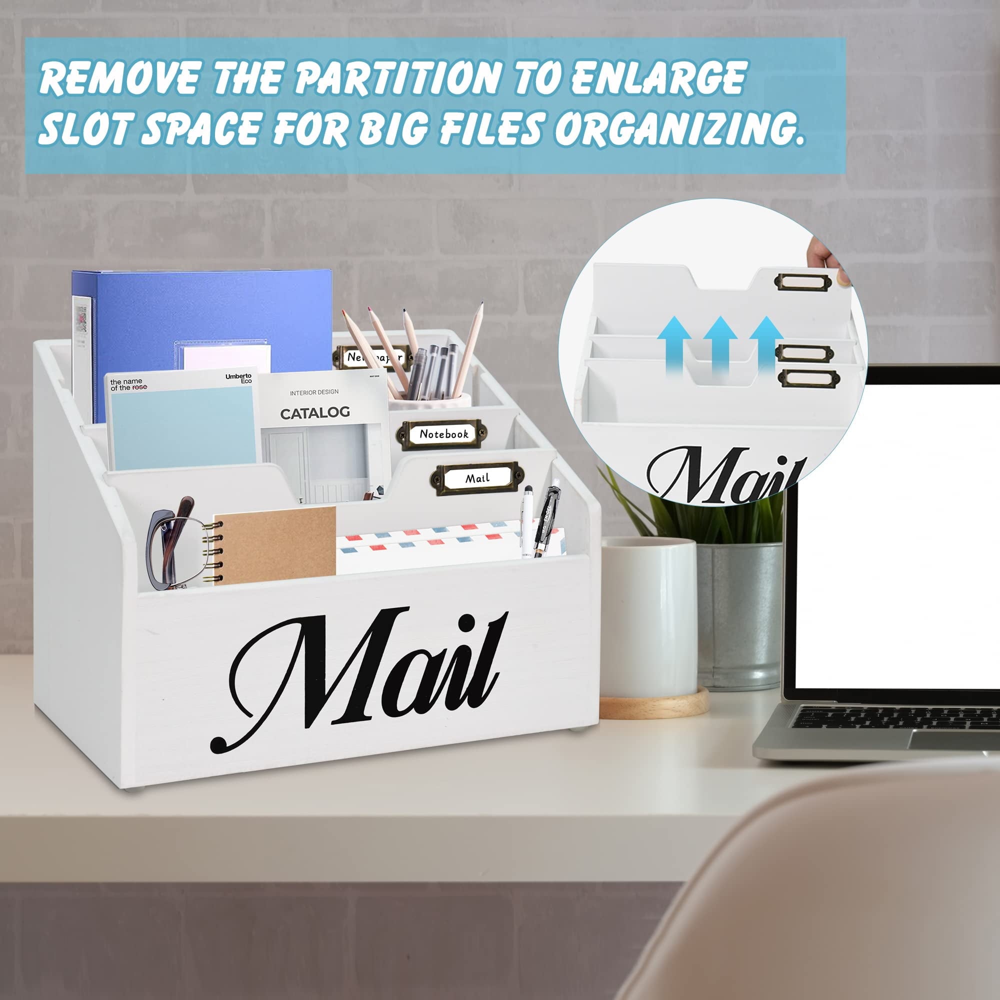 Rustic Mail Organizer for Desk, Mail Holder File Organizer Wall Mount, Office Accessories Mail Organizer Countertop w... - Image 2