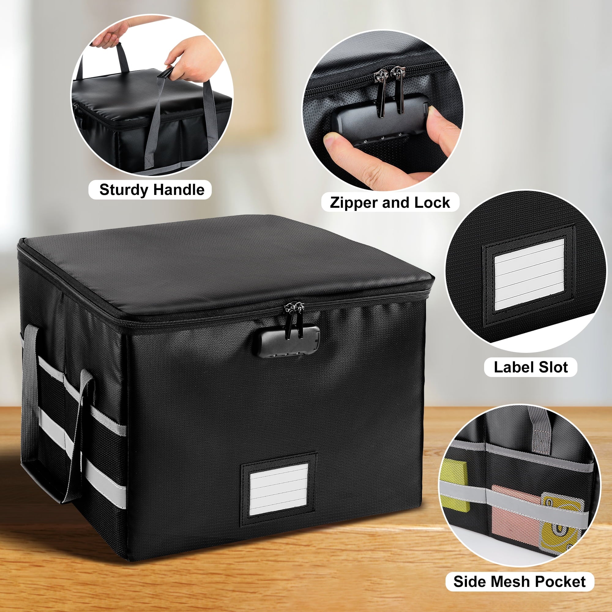File Box with Lock, Fireproof File Document Organizer for Home Office Hanging Letter/Legal Folder (Black) - Image 4