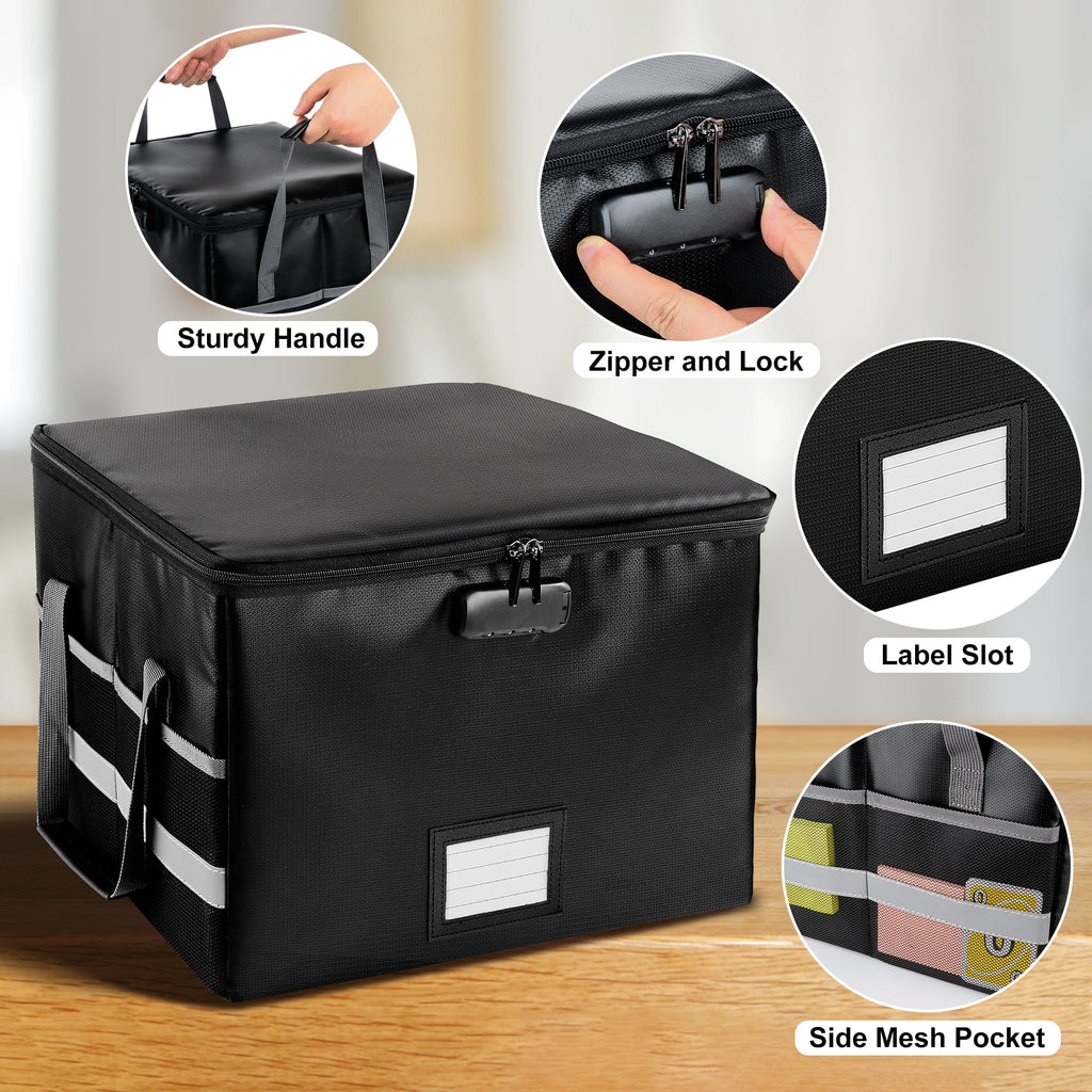 File Box with Lock, Fireproof File Document Organizer for Home Office Hanging Letter/Legal Folder (Black) - Image 4