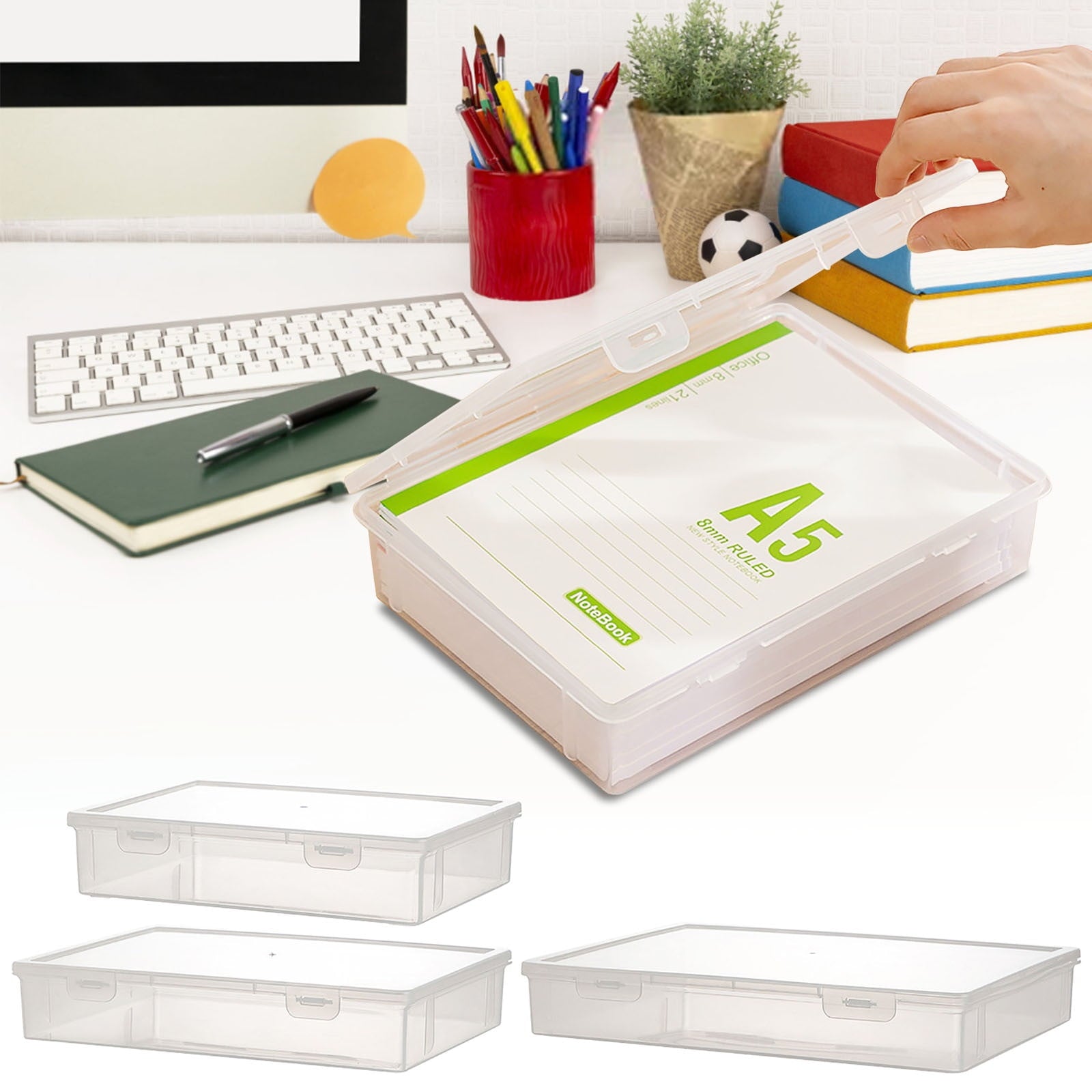 Clear Plastic Storage Box, Stackable File Organizer, Desktop Document Holder for Office, Student Study Supplies, Airt... - Image 3