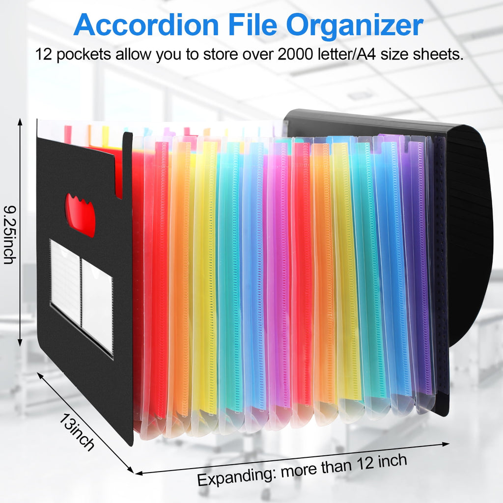 12 Accordion File Organizer, Plastic Expandable Folder, Letter A4 Size with Blank Labels for Documents, Bills, Taxes,... - Image 6