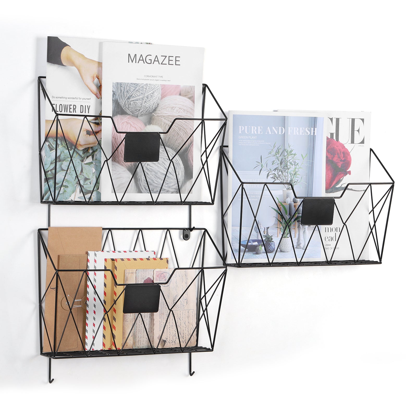 Wall-Mounted Document Organizer Office Metal Mail Rack Wall-mounted 3 Pockets File Rack Hook Attached Label Plate For... - Image 4