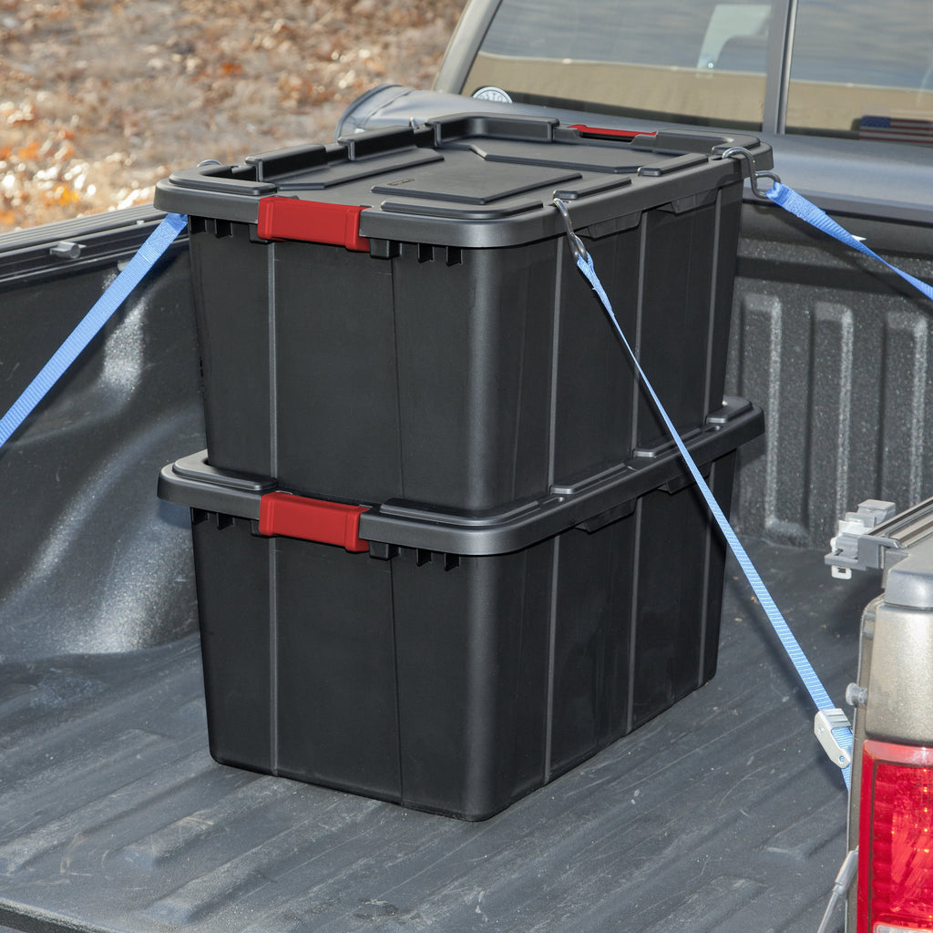 Large Storage Bin, 27 Gallon Rugged Industrial Plastic Storage Tote with Latch Lid, Black, 4 Pack - Image 3