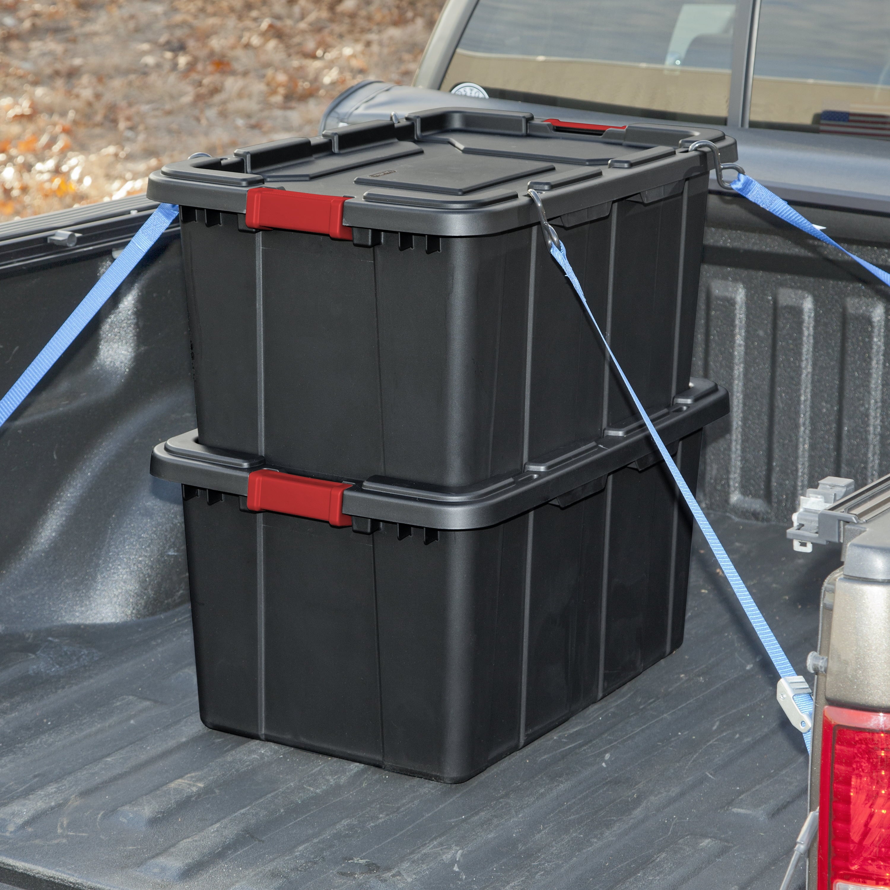 Large Storage Bin, 27 Gallon Rugged Industrial Plastic Storage Tote with Latch Lid, Black, 4 Pack - Image 3