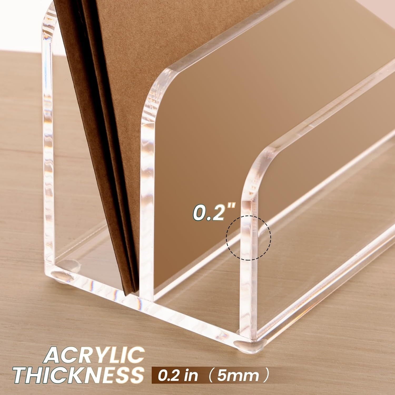 Acrylic Mail Sorter Desktop Organizer Holder, 2 Compartments Clear Small File Script Letter Office Document Storage f... - Image 2