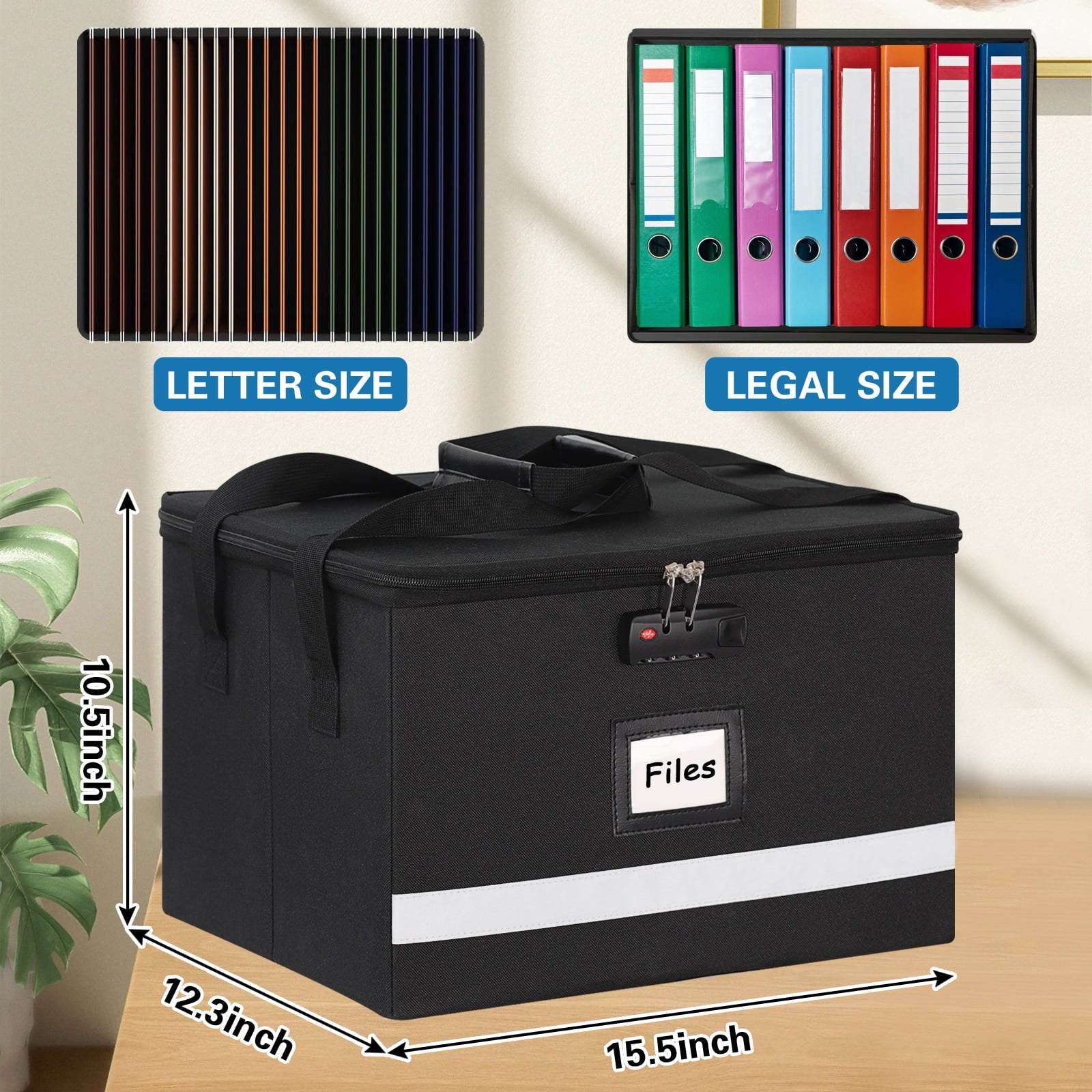 Upgraded File Box with Lock, Document File Organizer Box with Water-Resistant Zipper & Adjustable Handle, Collapsible... - Image 2