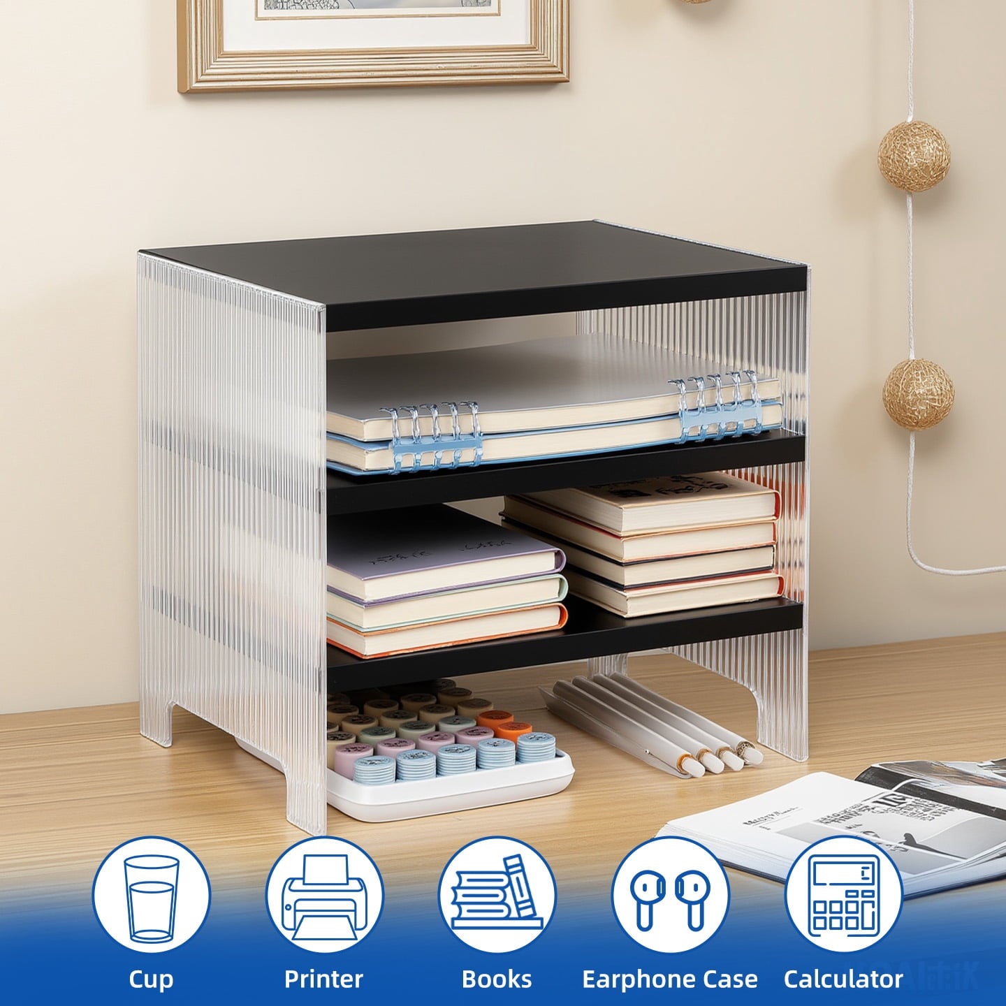 Clearance Paper Organizer, 3-Tier Stackable Wood Desk Organizer, Document File Organizer and Mail Sorter with Adjusta... - Image 2