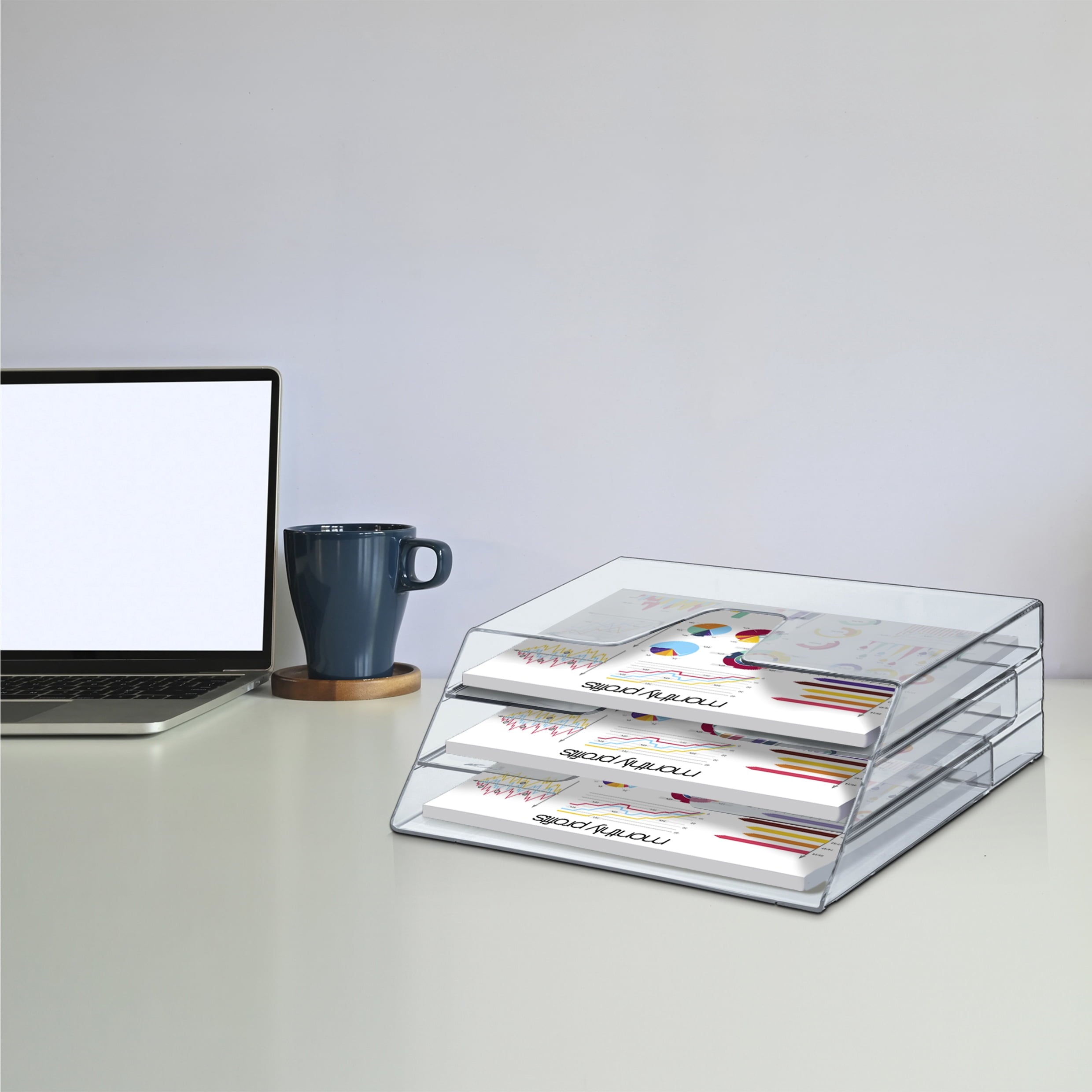 Plastic 3 Slots Letter Size File Organizer, Clear Crystal - Image 3