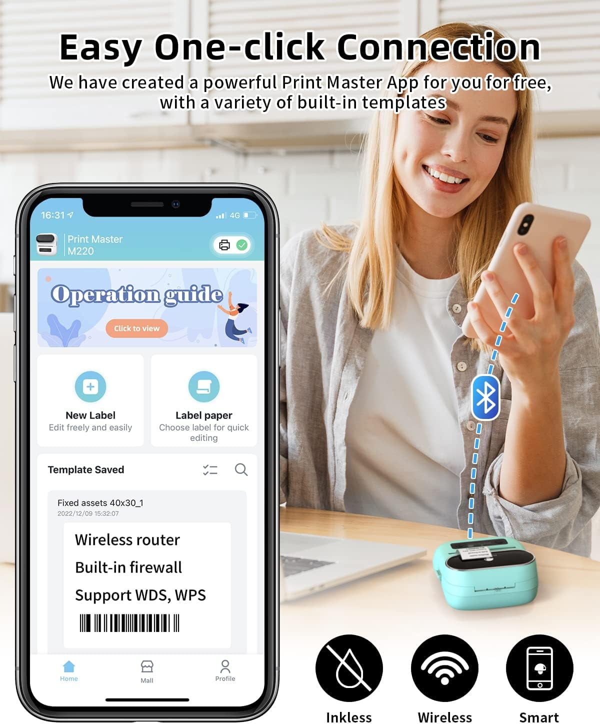 Phomemo M220 3.14 Inch Portable Bluetooth Thermal Label Maker - Support 20-80mm Width Label for Clothing, Mailing, and Address Labels - Comp - Image 5