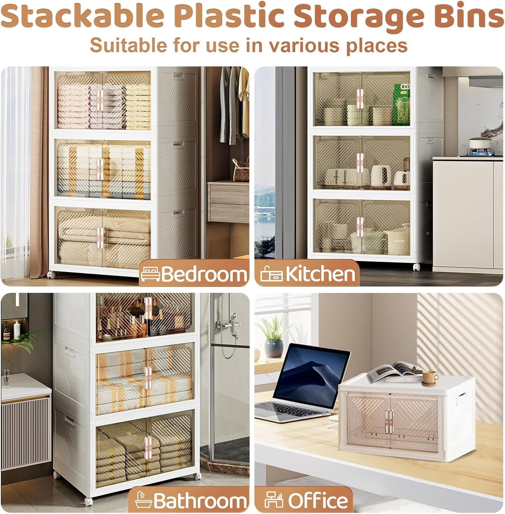 with Lid , Stackable Containers with Wheels and Magnetic Doors, Plastic Clothes Closet Organizers and Box for Home an... - Image 2