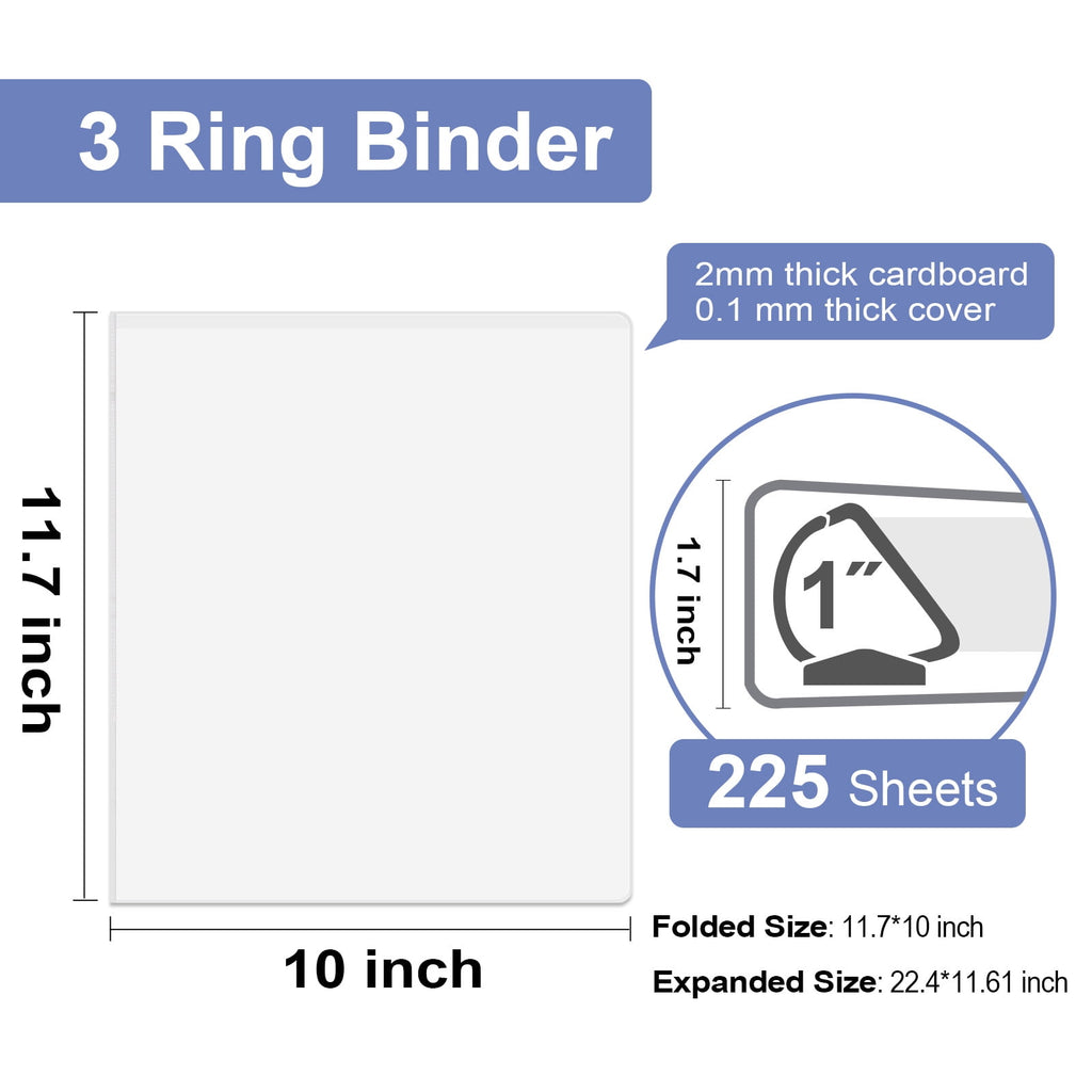 Comix Sturdy 1 inch D-Ring 3 Ring Binder with Clear Cover,Hold 225 Sheets, 12 Pack White 2mm-thick - Image 4