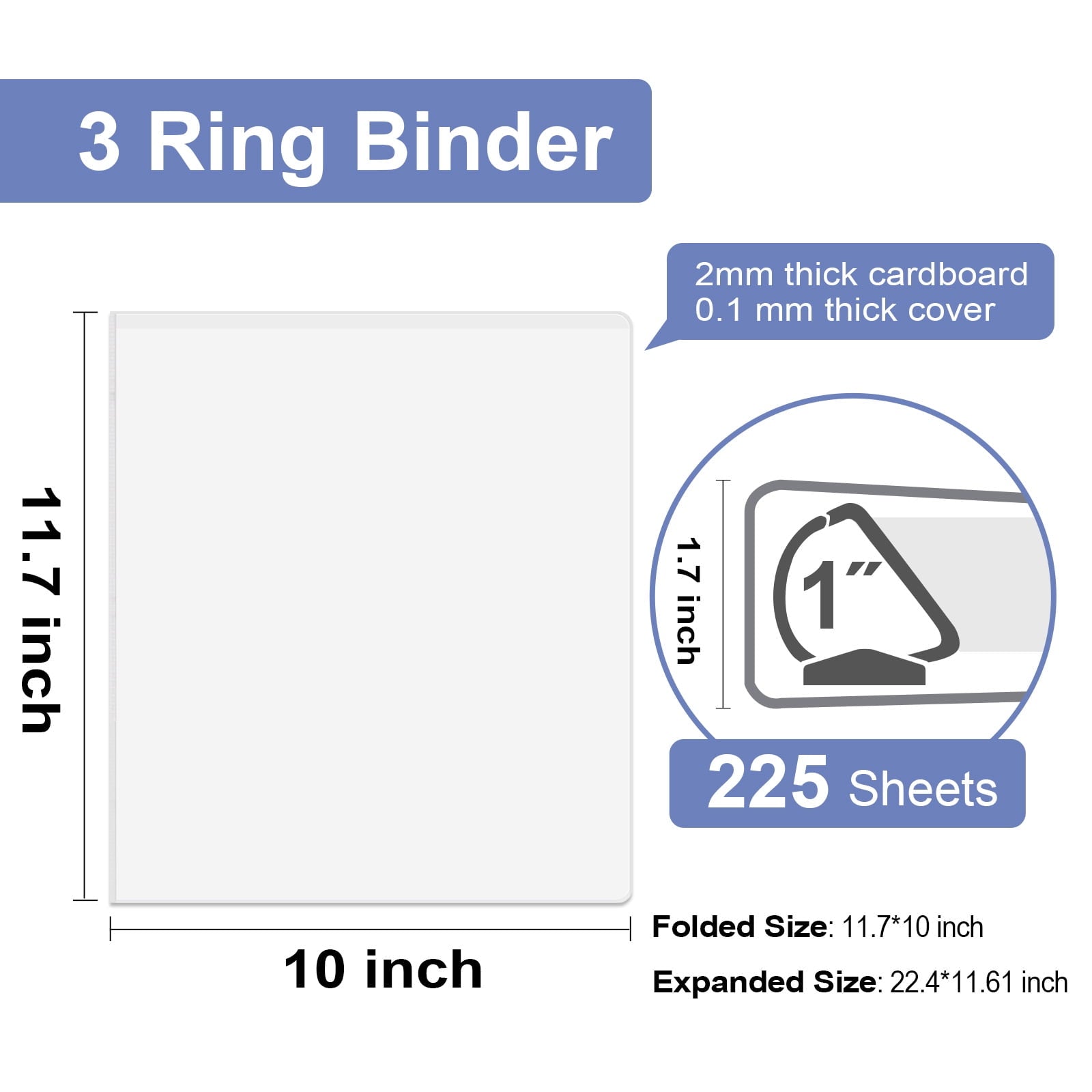 Comix Sturdy 1 inch D-Ring 3 Ring Binder with Clear Cover,Hold 225 Sheets, 12 Pack White 2mm-thick - Image 4