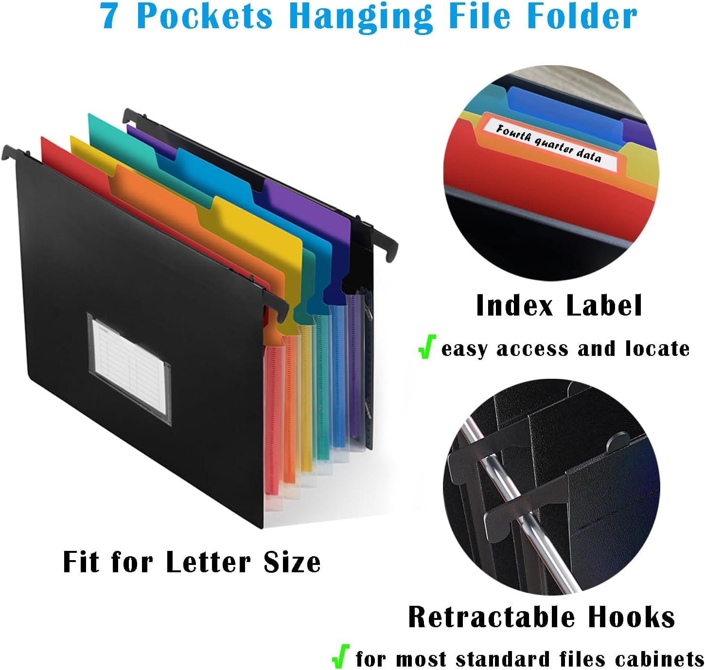 2-in-1 Expanding Hanging File Folders for Filing Cabinet, 7 Pockets Extra Capacity Hanging Accordion File Organizer w... - Image 5