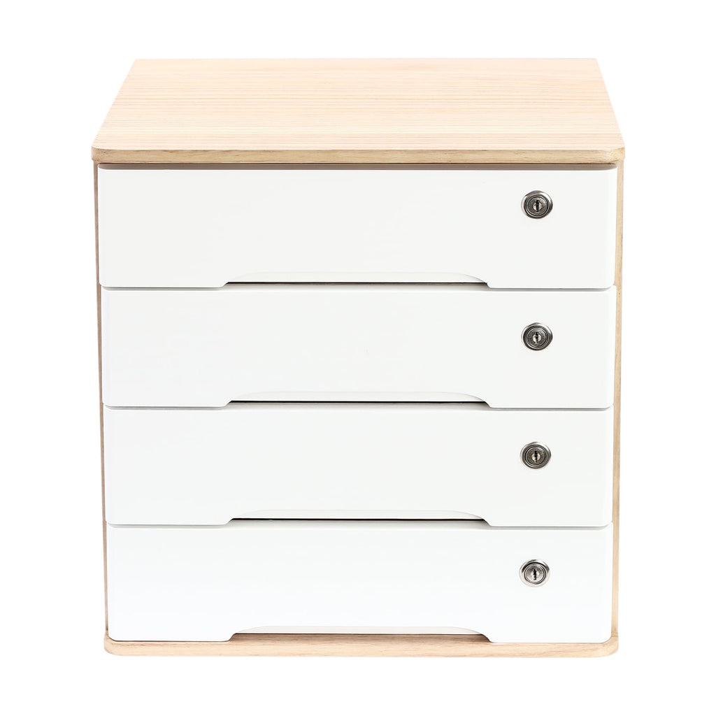 4 Wooden Desktop Storage Box with Lockable Drawers, Office Supplies File Organizer, Art Storage Cabinets, Multipurpos... - Image 5