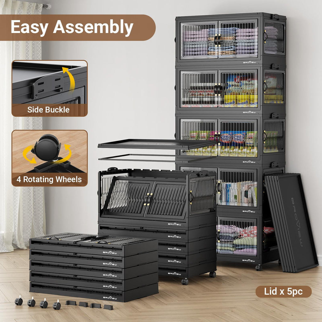 90Gal Stackable Storage Bins with 3x Lids, Front and Side Open Doors, Collapsible Closet Organizer and Storage Cabine... - Image 3