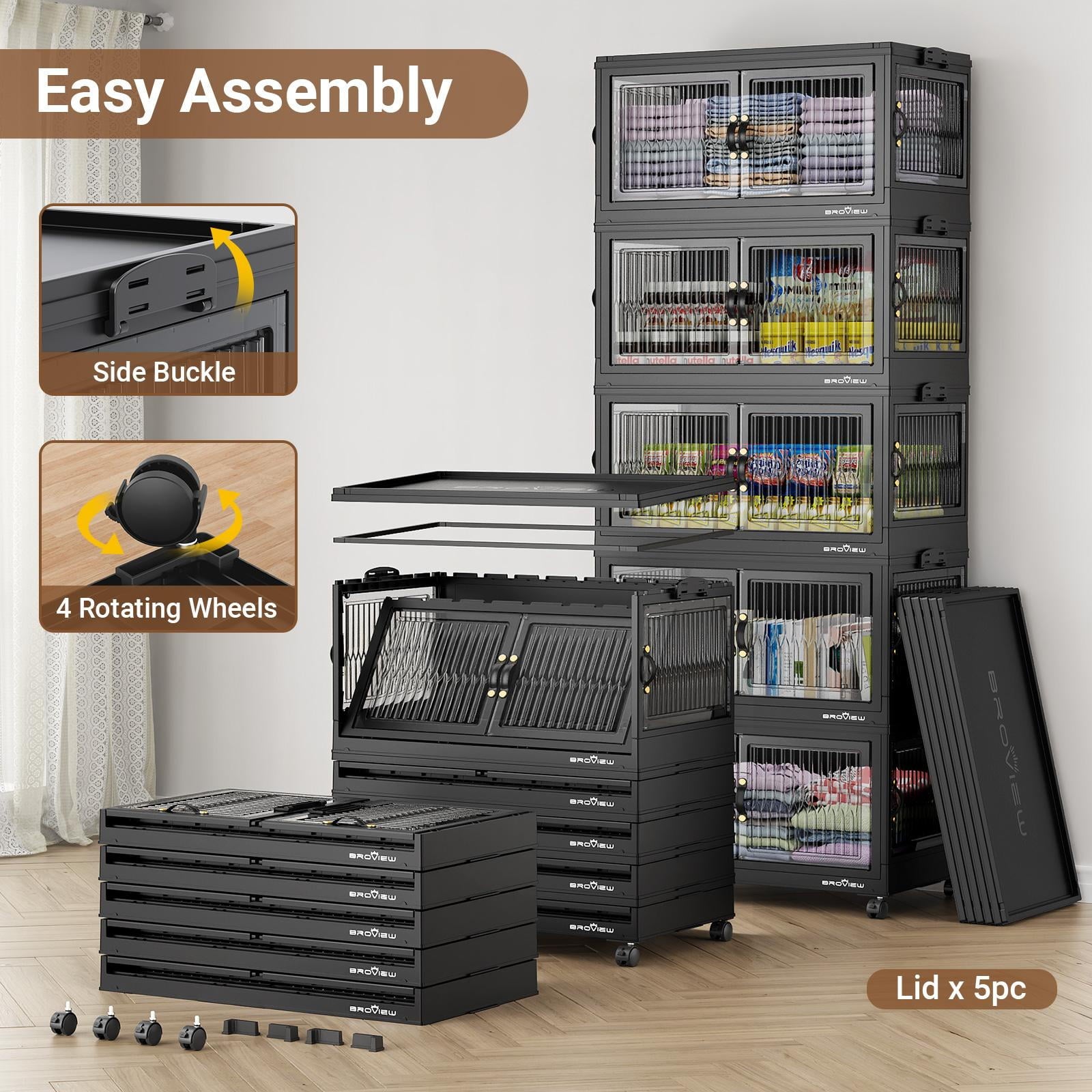 90Gal Stackable Storage Bins with 3x Lids, Front and Side Open Doors, Collapsible Closet Organizer and Storage Cabine... - Image 3