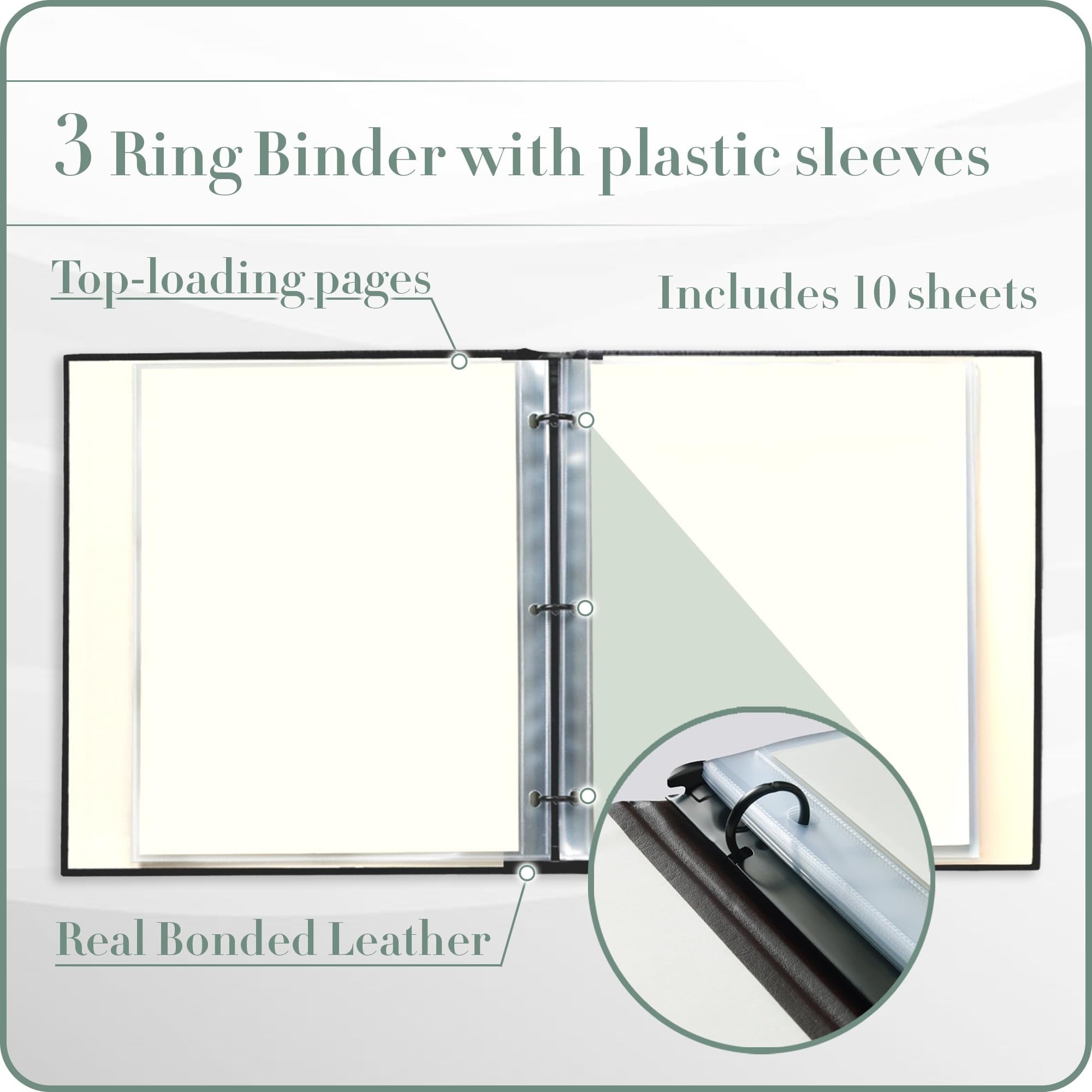 3 Ring Binder with Plastic Sleeves, Includes 10 Sheets, Sheet Size: 8.5" x 11" - Presentation Binder Rings with Hubbe... - Image 4