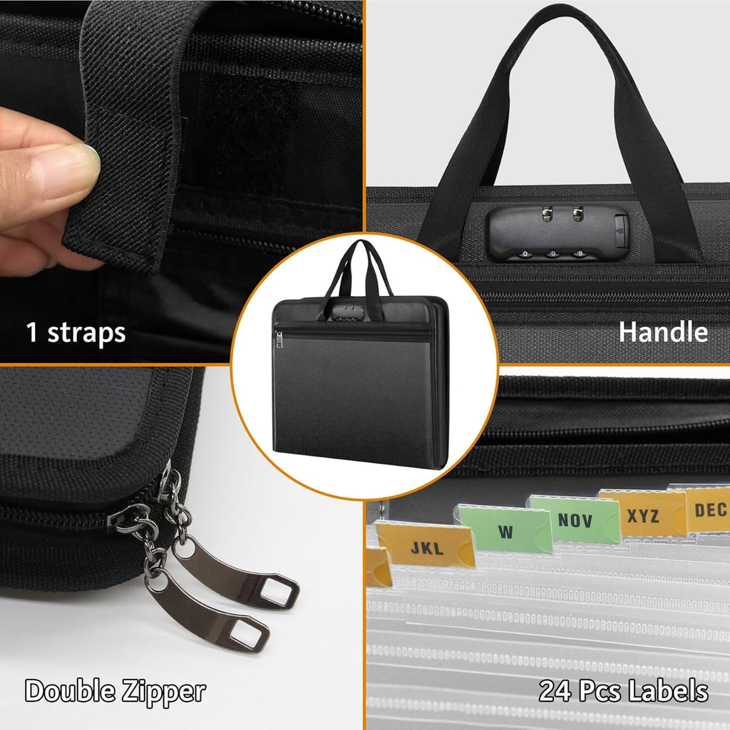 Expanding Accordion Folder with Lock Zipper Labels13 Pockets Document Holder Storage Box Bag for Business Office Rece... - Image 6