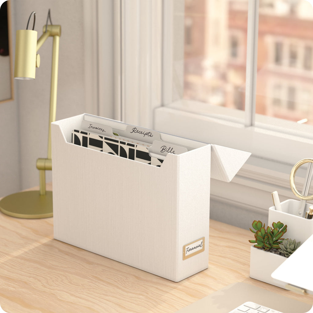 U Brands Flip Top File and Storage File Organizer Box, 9.4 x 3.7 x 13 in., Beige, Freestanding - Image 6