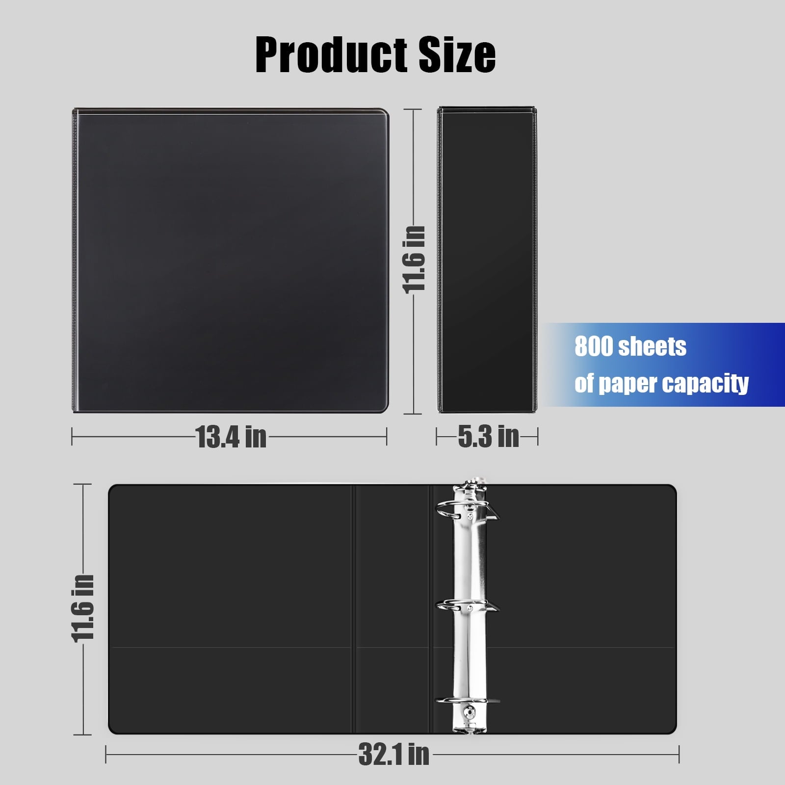 Comix Heavy Duty 5 inch 3 Ring Binder,D Ring Clear Cover, Hold 950 Sheets,6 Pack Black - Image 4