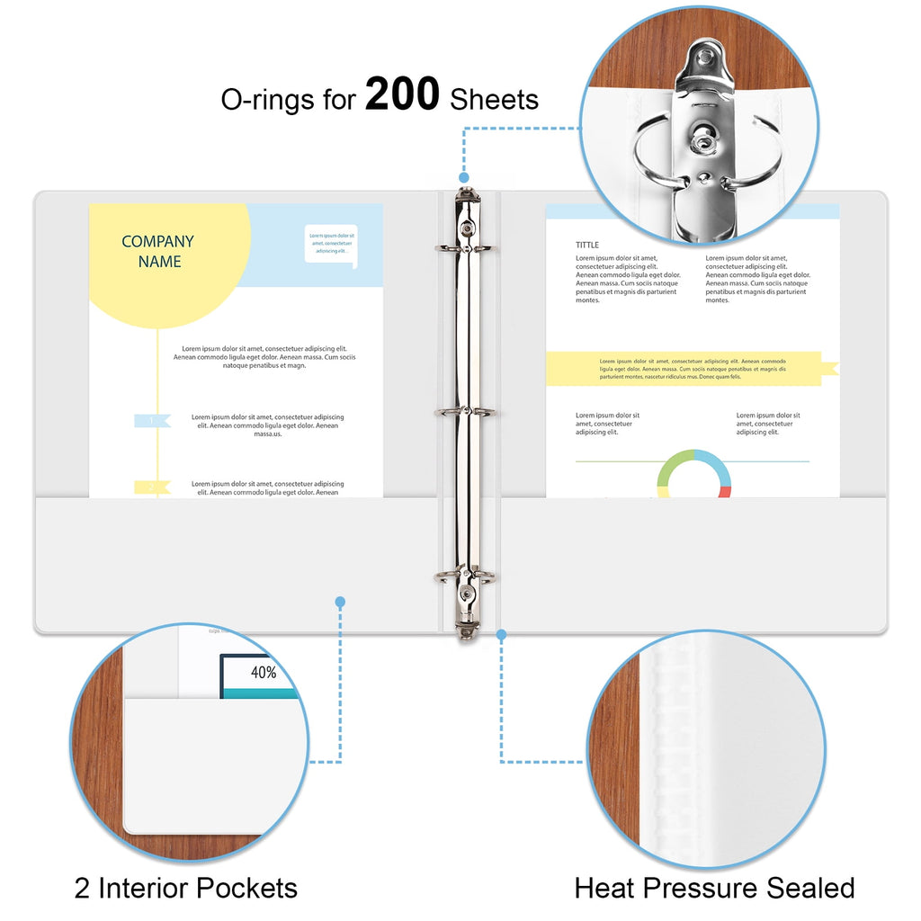 Sturdy 1 inch 3 Ring View Binder,O-ring,Holds 200 Sheets of Letter Size Paper,12-Pack White, 2mm-thick - Image 5