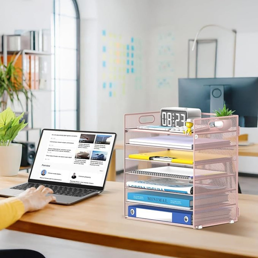 7 Tier Paper Organizer, Mesh Desktop File Holder with Handles for Office - Image 6